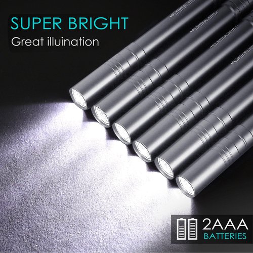 FASTPRO 6-Pack Pen Light, Aluminum LED Penlights with Batteries Included, Pocket Pen Flashlight with Clip for Inspections, Repairs, Camping and Emergencies, Grey