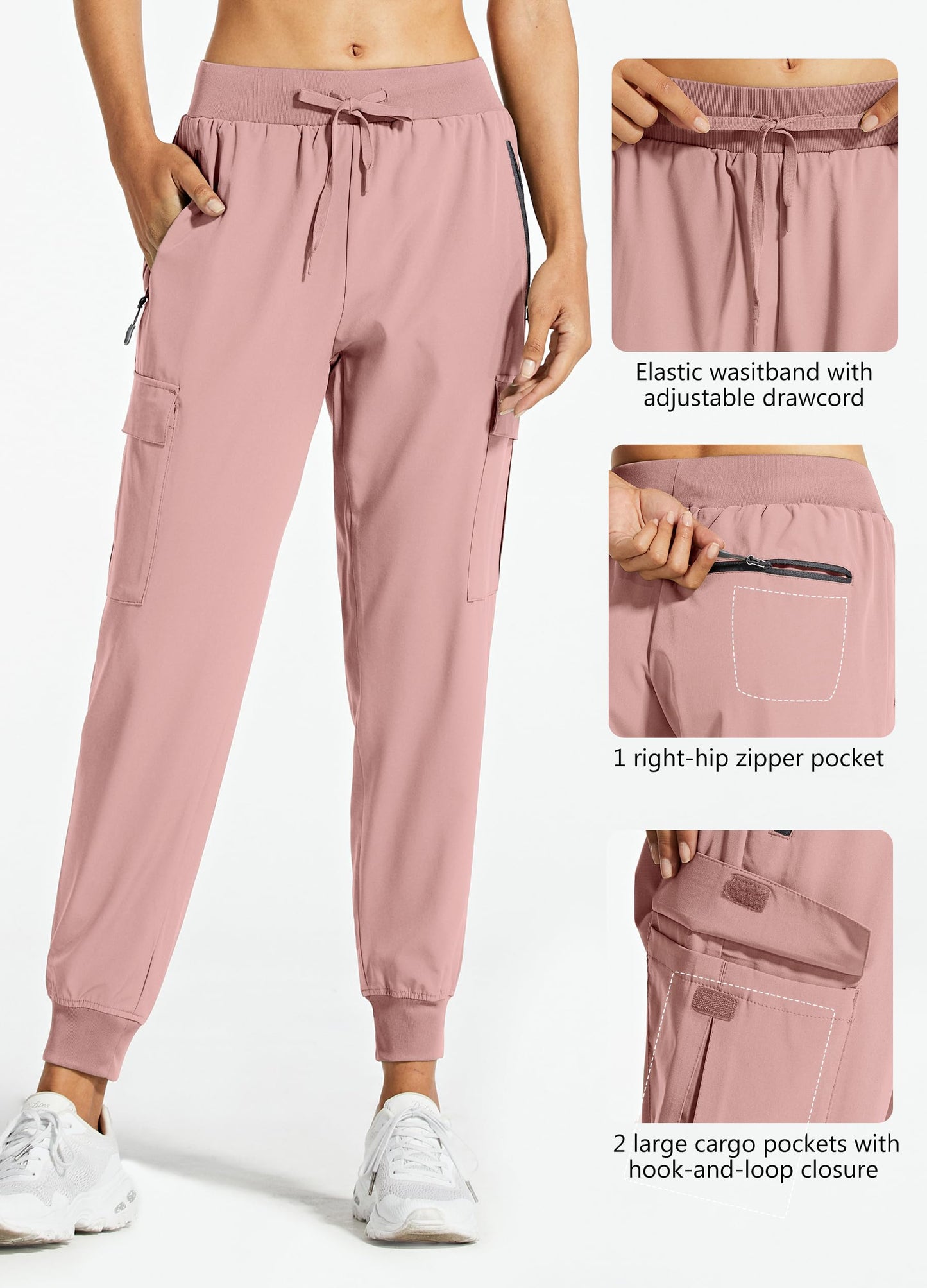 Libin Women's Hiking Cargo Pants Quick Dry Joggers Travel, Light Pink L