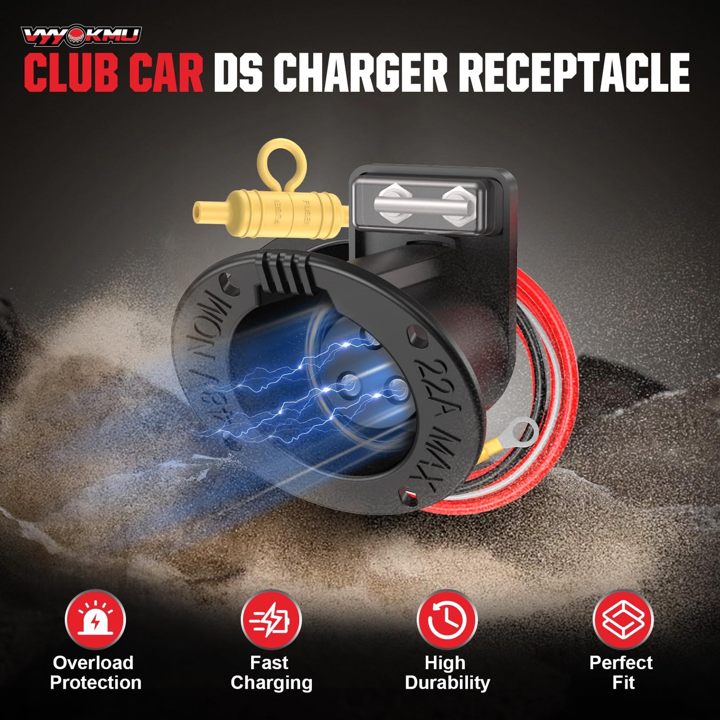 VYYOKMU 48Volt Golf Cart Club Car DS DC Charger Receptacle with Fuse for Club Car DS 1995-UP, Club Car Golf Cart Charging Port OEM# 101802101 1018021-01 101846801, Charger Receptacle and Fuse Assembly