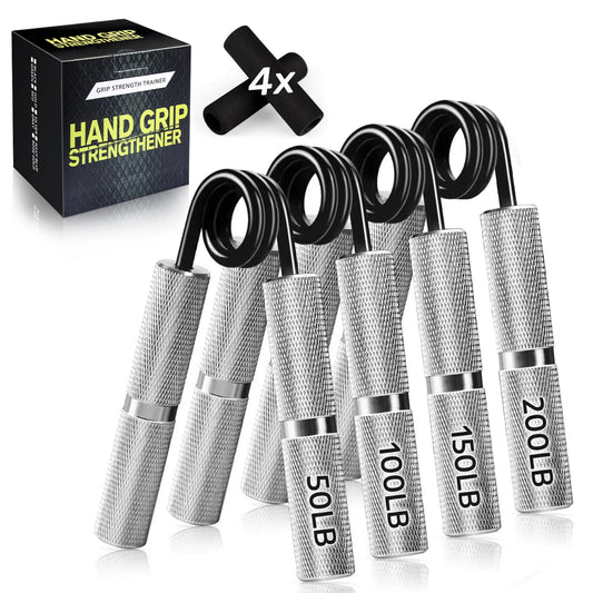 UUJOME Hand Gripper Strengthener Set 4pcs (50lb+100lb+150lb+200lb) - Metal Grip Strength Trainer Slip Resistant - Grip Trainer Forearm Strengthener for Muscle Building, Hand Sensitivity Training