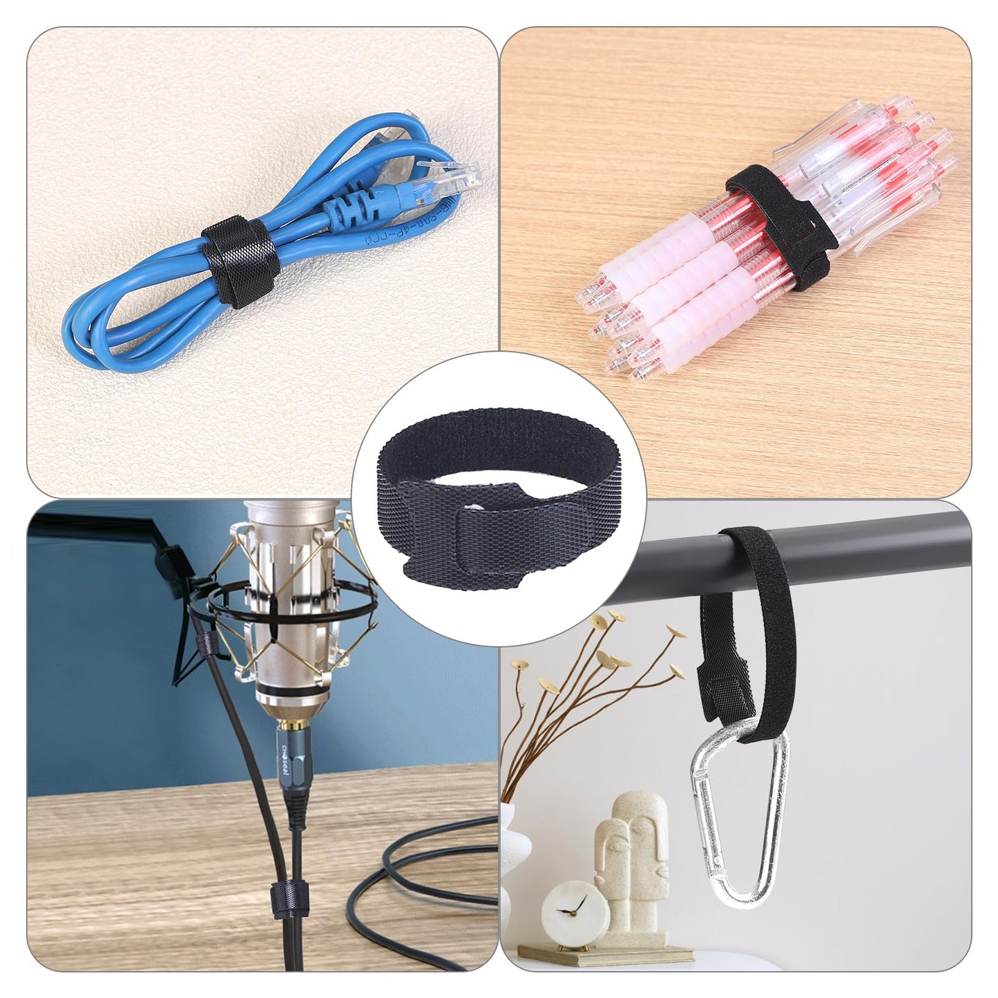 MVYC 200PCS Reusable Cable Ties Wire Ties Cord Organizer Cable Organizer Adjustable Cable Management Black 4+6+8+10 inch