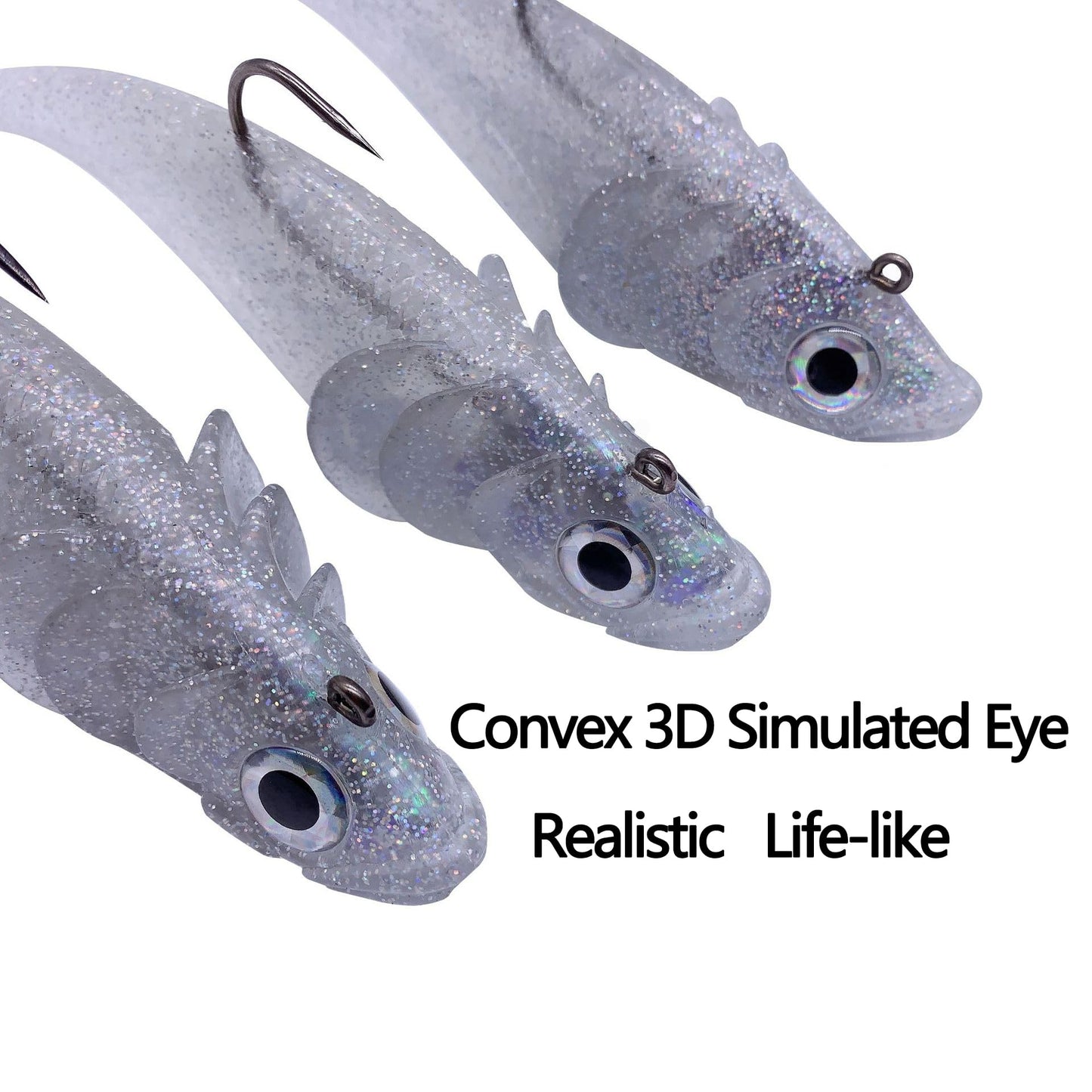 PDXGGB Big Jig Worm Lures Swimming Bait Soft Plastic Fishing Lure for Bass, Crappie, Trout, Pike, Sea Bass, Redfish, Striper,Fishing Lures for Freshwater & Saltwater (Clear Glitter-1 Piece)