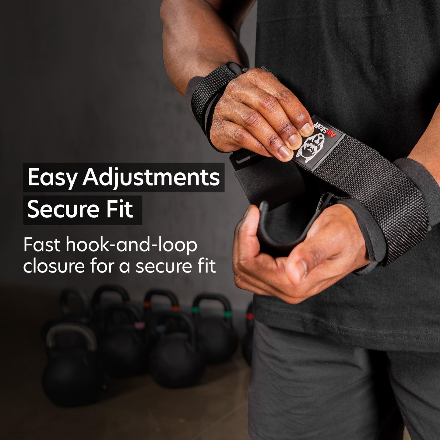 AmStaff Fitness Weight Lifting Hooks (Pair, Black) - Gym Wrist Straps with Steel Hooks for Weightlifting, Pull-Ups, Deadlifts, Strength Training, and Fitness Workouts - Adjustable Neoprene Wrist Support