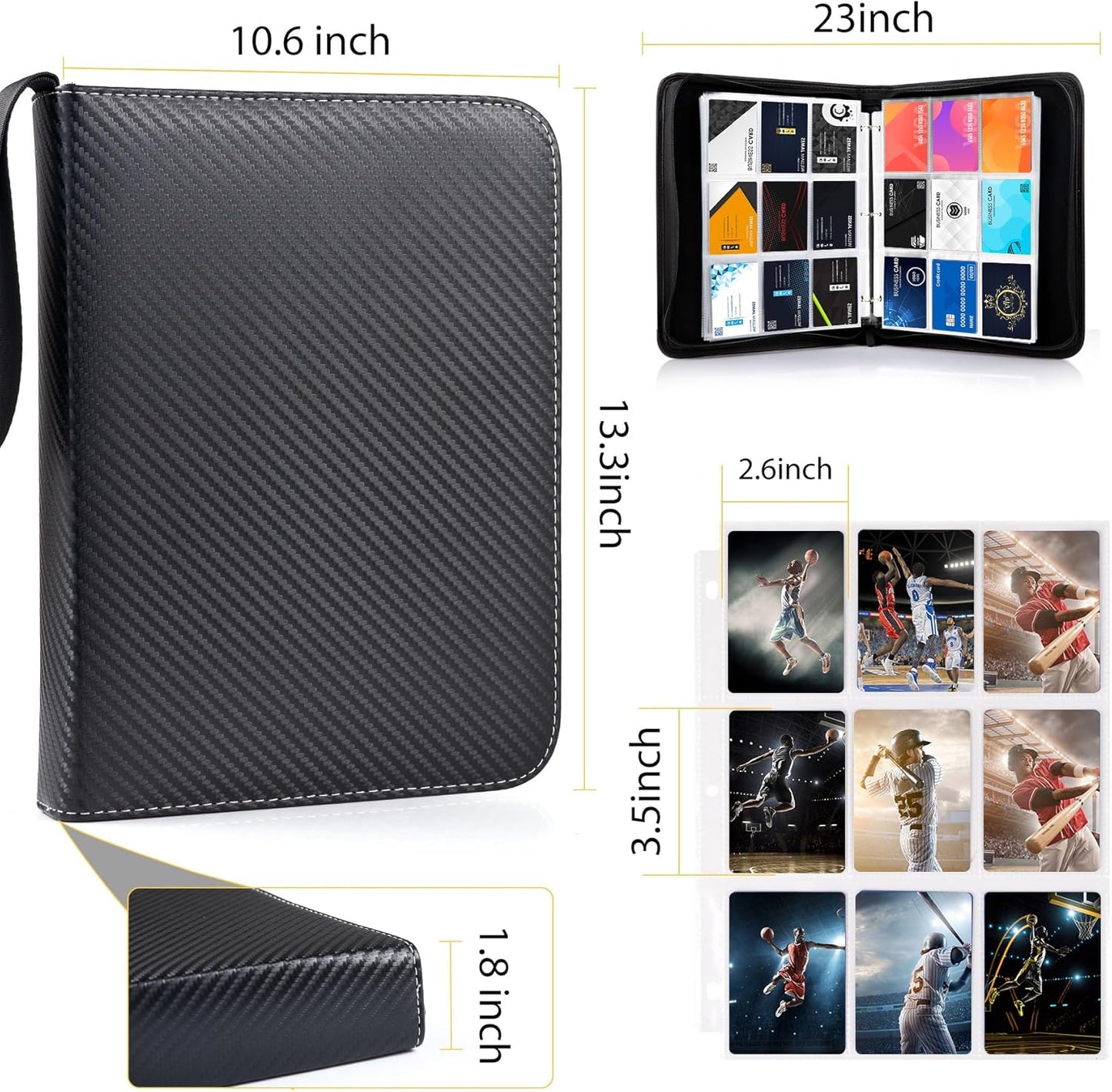 WOT Trading Card Binder - 900 Pocket Zippered Holder for Baseball & Football Cards | Durable & Portable