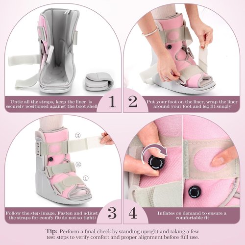 Jewlri Air Cam Walker Boot - Adjustable Support for Broken Foot & Sprained Ankle | Grey with Light Pink Lining, Medium