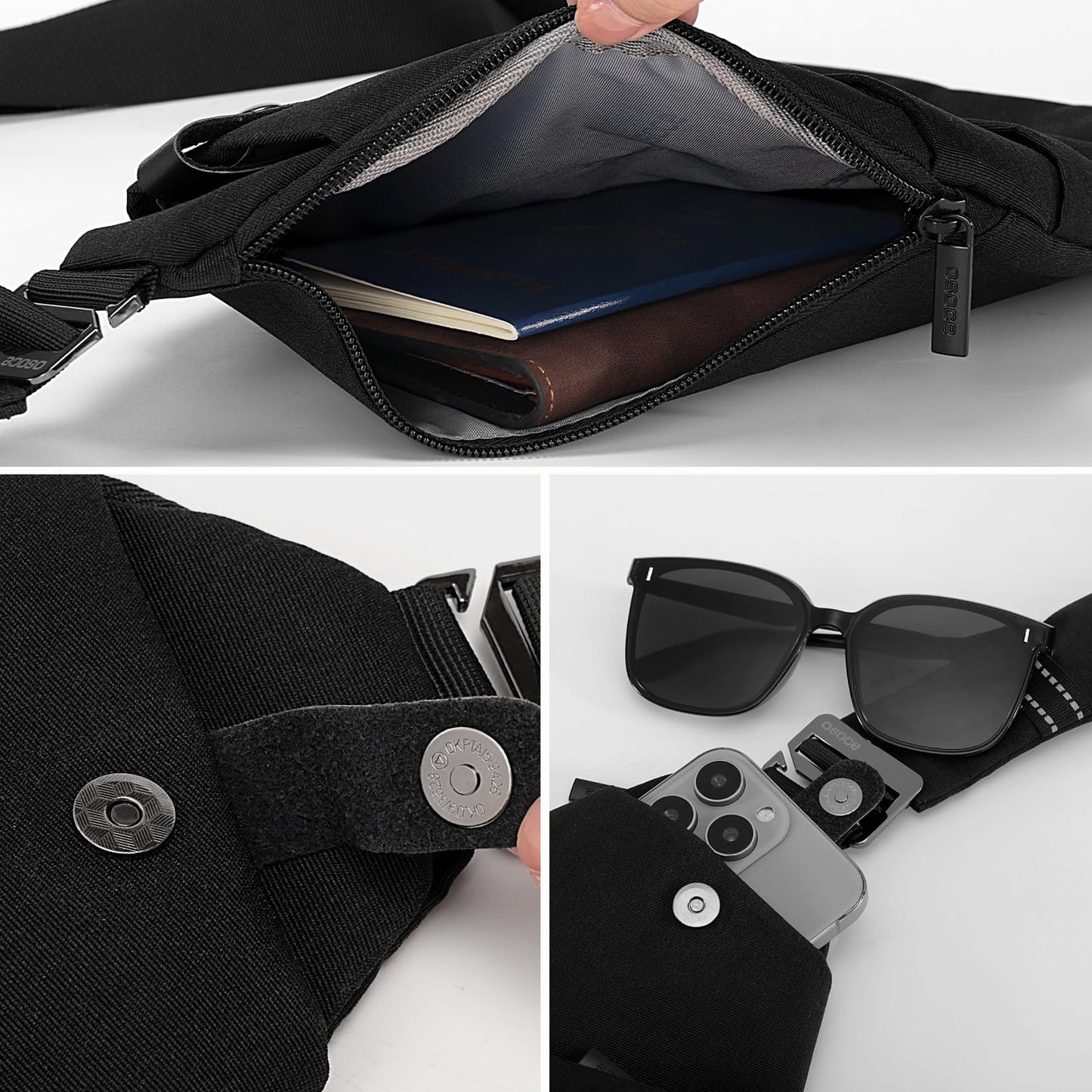 OSOCE Crossbody Bag for Men, Slim Sling Bag, Quick-Release Buckle, 1.0S