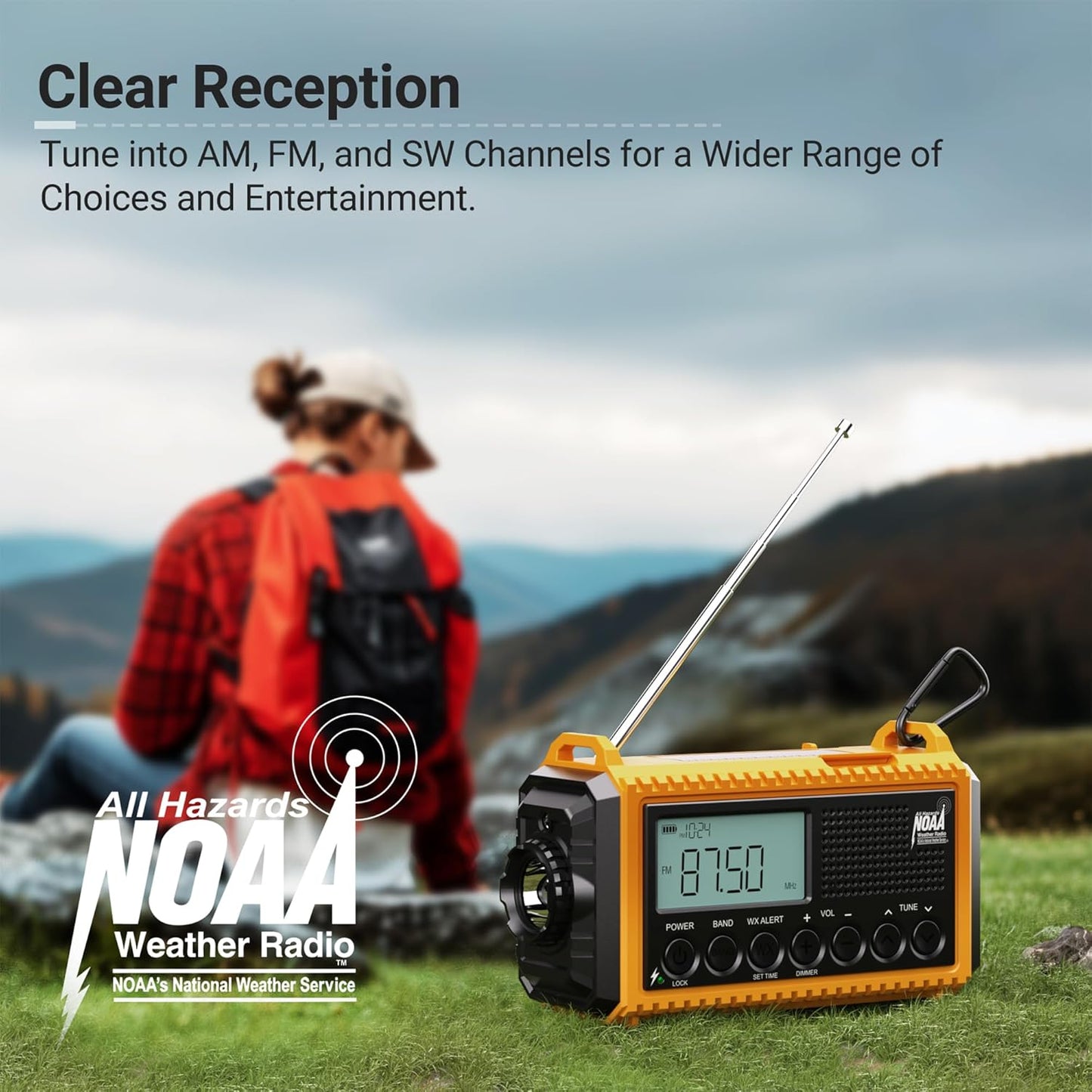 Mesqool 12000 Emergency Radio - NOAA/AM/FM/SW Weather Radio with Flashlight & Phone Charger | Portable Solar Power