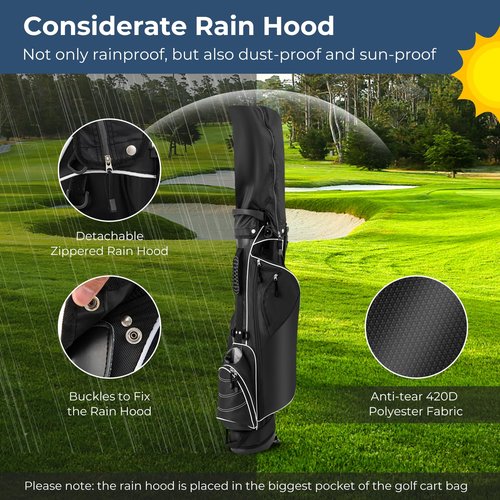 GYMAX Golf Stand Bag, 4 Way Divider Golf Bag with 4 Zippered Pockets, Cooler Bag, Rain Hood & Padded Shoulder Strap, Lightweight Portable Pitch n Putt Golf Clubs Bag for Men/Women (Black)