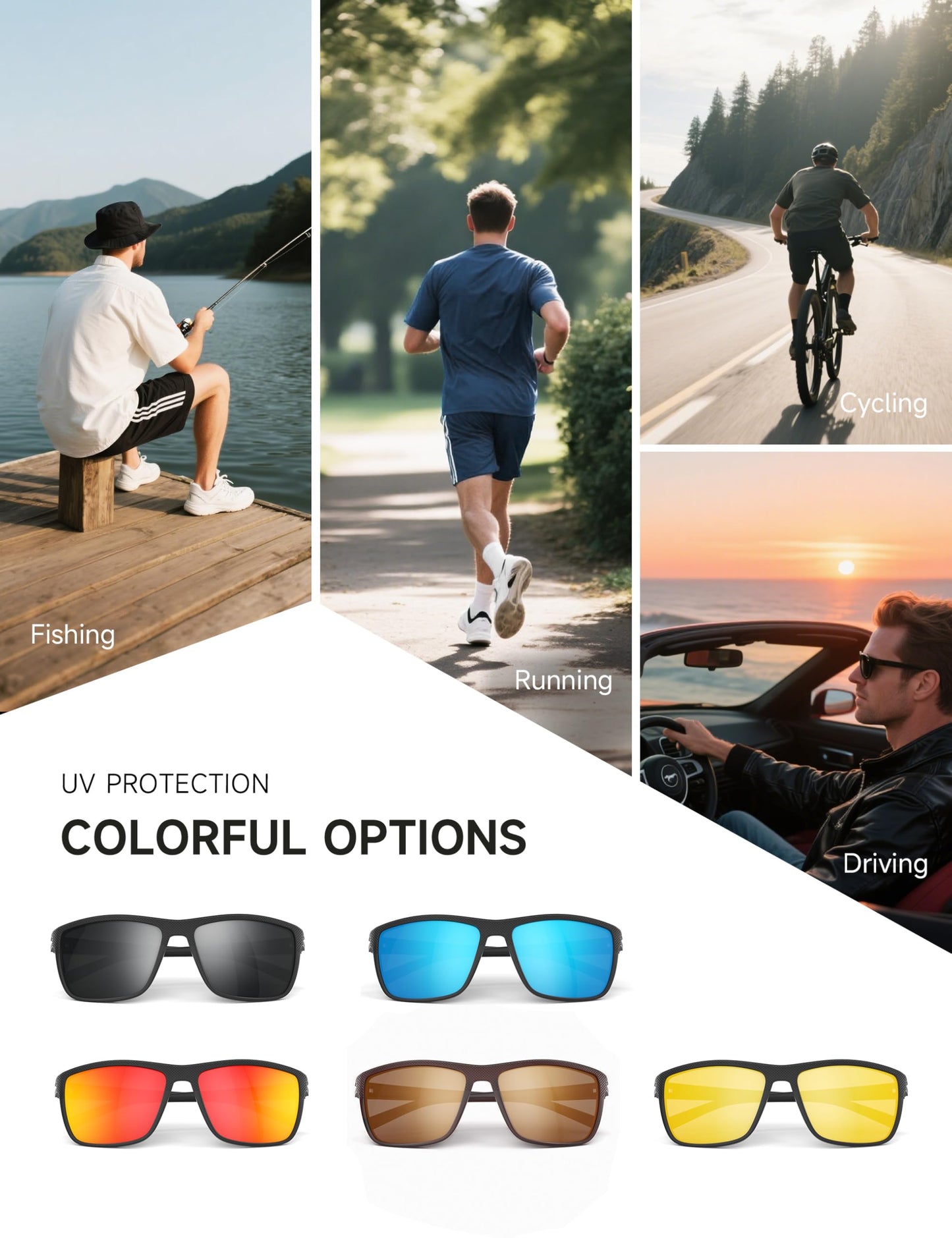 Foliful Polarized Sunglasses Men and Women, Mens Sunglasses Square Lightweight with UV Protection Sun Glasses for Fishing Driving, 3806A02