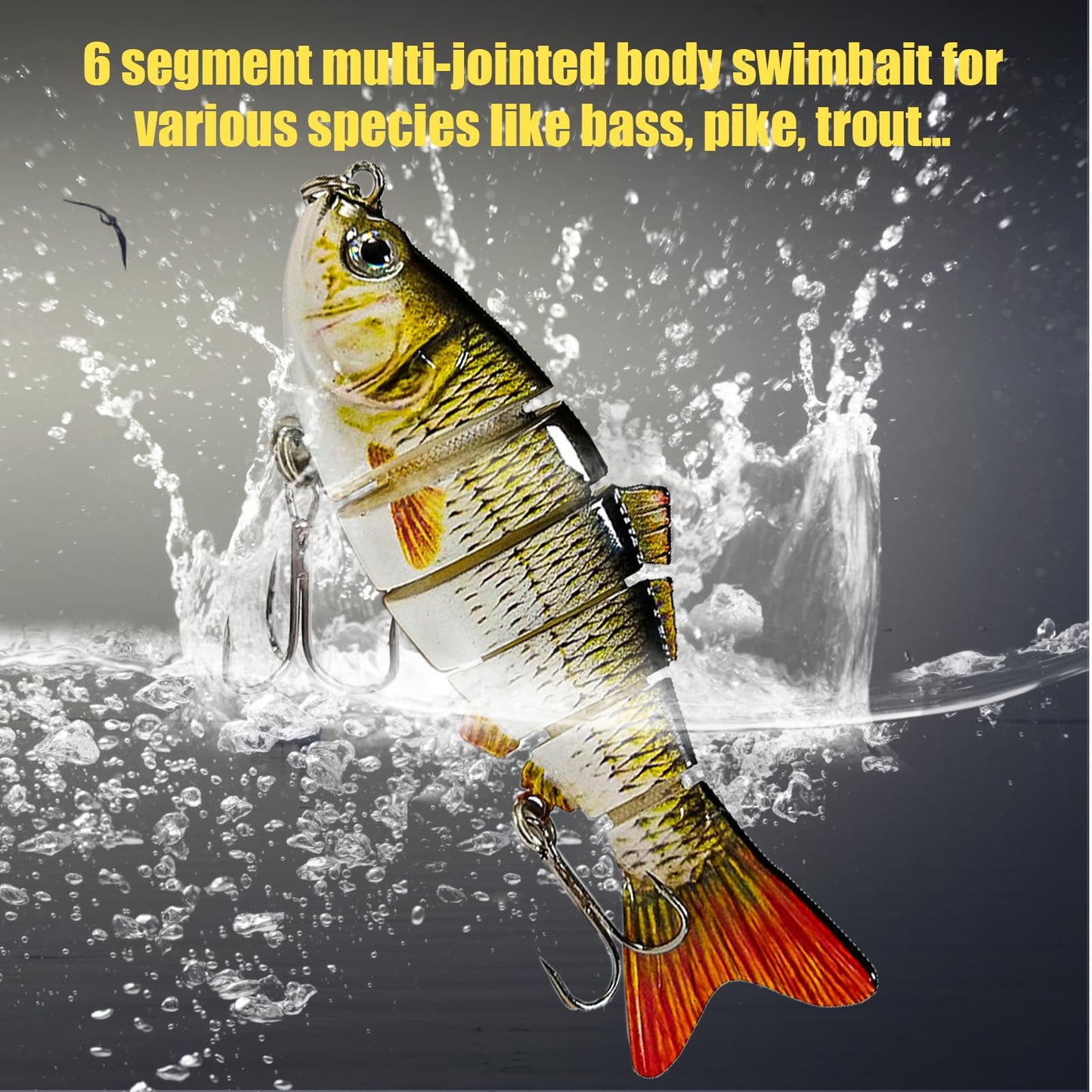 6Pcs Fishing Lures for Freshwater and Saltwater, Multi Jointed Swimbait for Bass Fishing, Lifelike 3D Bionic Swimming Bait Segment Robotic Bass Lures Slow Sinking for Trout Walleye Pike (Bionic-six)