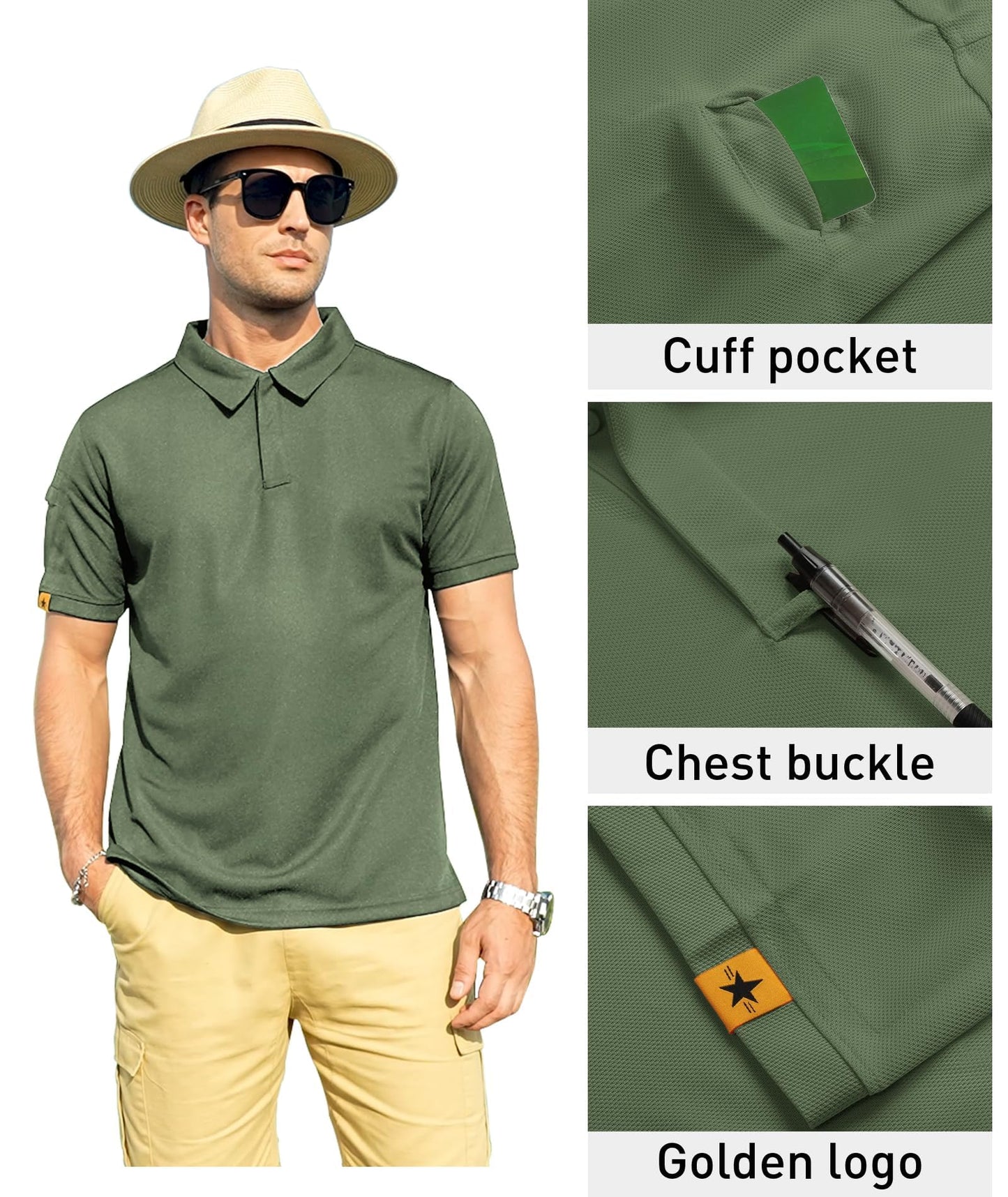ZITY Mens Polo Shirt Short Sleeve Sports Tactical T-Shirt Athletic Golf Polos Daily Casual Stylish Collared Shirts for Men Green XX-Large