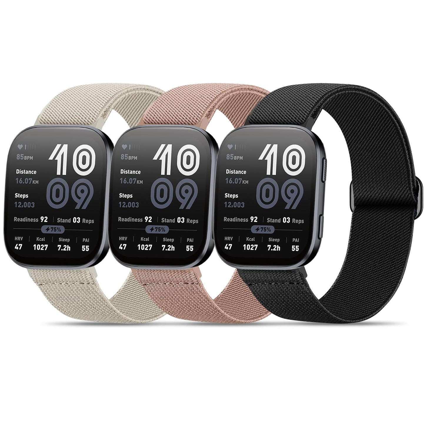 Kollody Nylon Watch bands Compatible with Amazfit Bip 6/Bip 5/Active Max/Bip Max/Balance 2/Balance,3 Pack 22mm Soft Elastic Sports Replacement Strap for Amazfit GTR 4/3/3 Pro/Cheetah Women Men