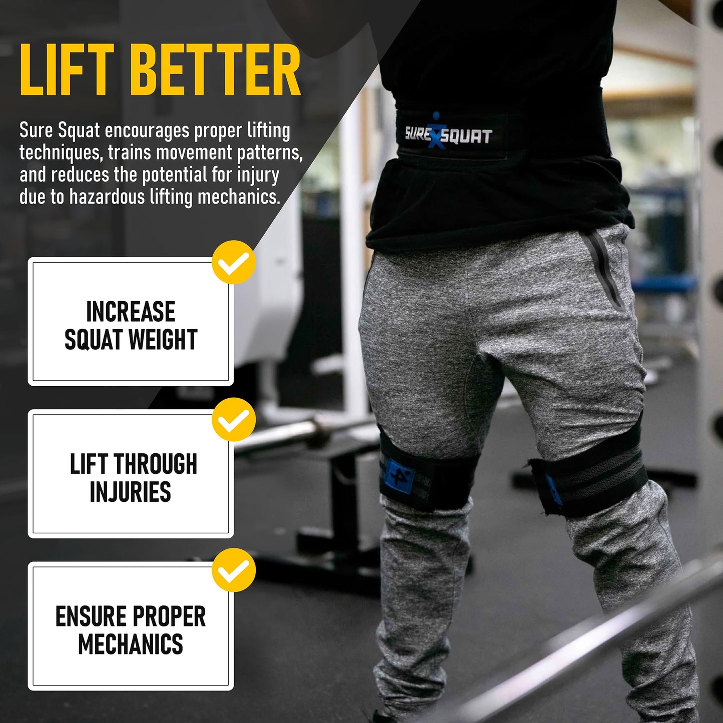 Elastic exoskeleton and lifting belt designed to improve technique and performance. Created for those looking to increase their squat, lift through injuries, and ensure proper mechanics. (Medium)