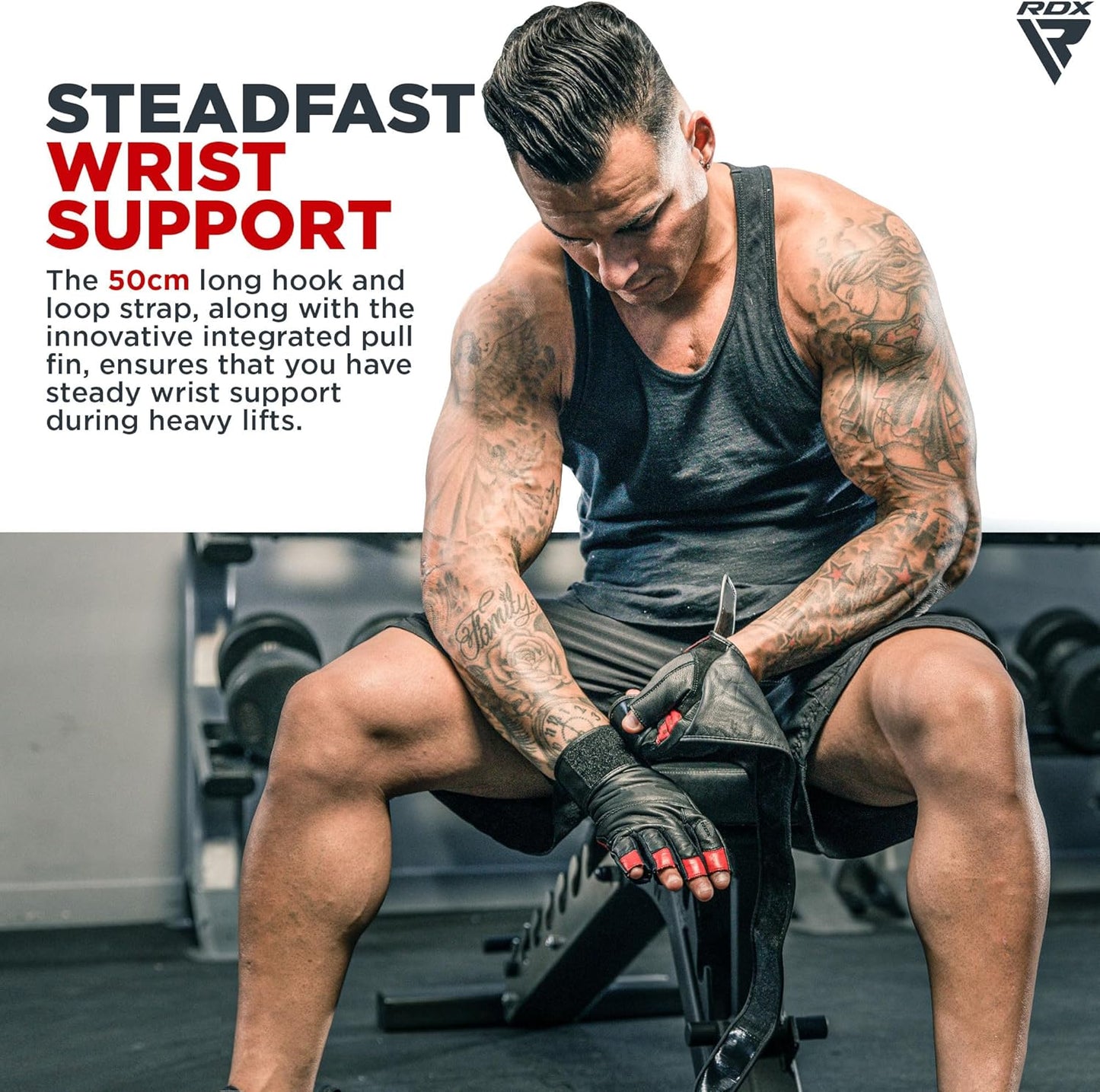 RDX Weight Lifting Gloves - Maya Hide Leather with 50CM Wrist Support | Full Palm Protection for Powerlifting & Bodybuilding