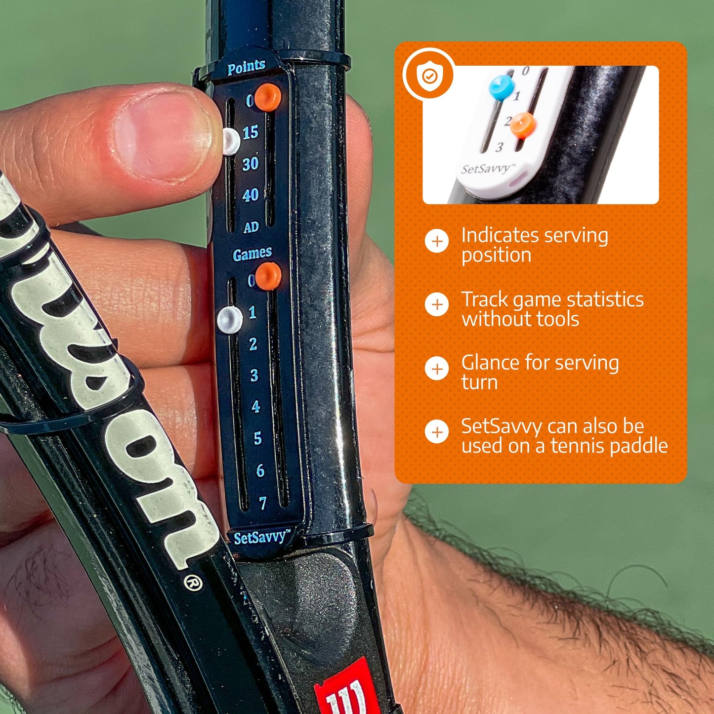 Tennis Score Keeper for Racket and Paddle, Tennis Score Counter, Easy-to-Mount Point Tracker for Recording Points, Games, and Sets, Featherweight Score Keeping Device, 2g (White Two Pack)