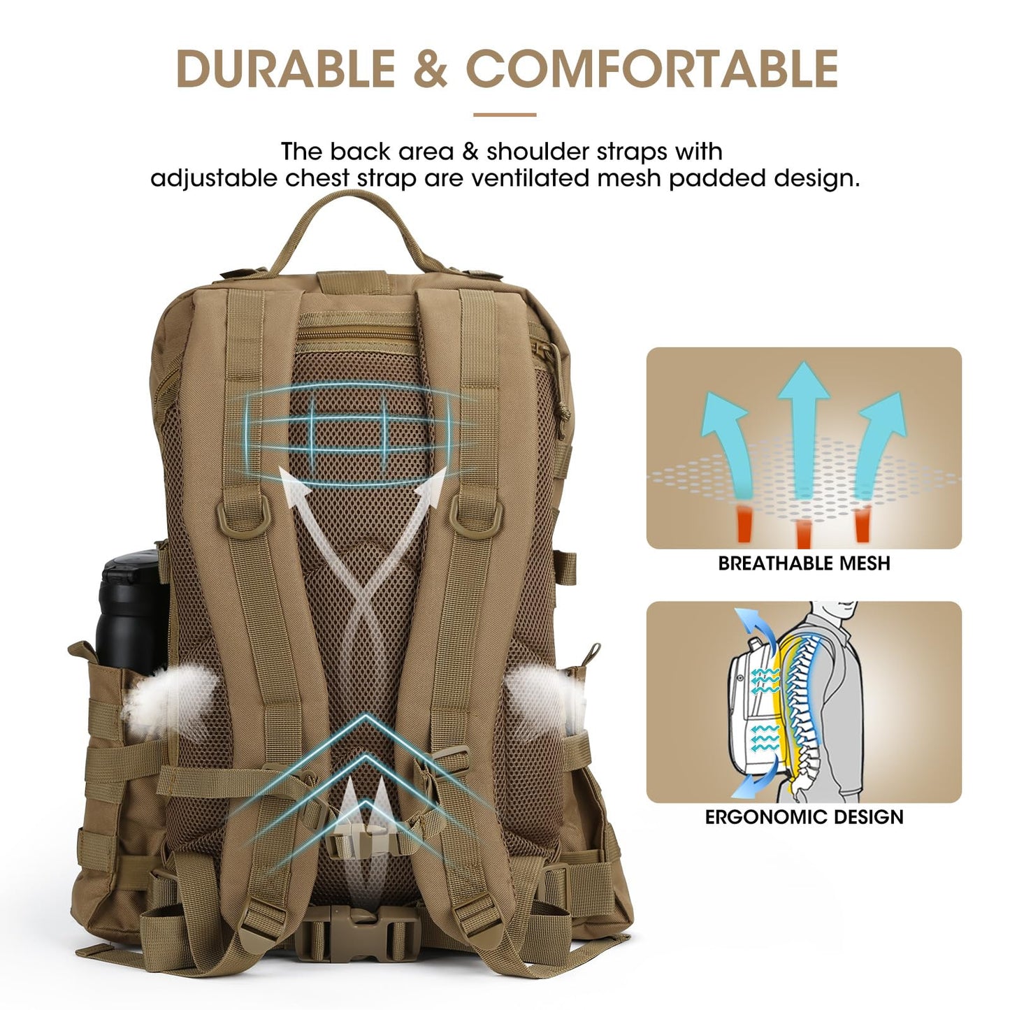 REEBOW GEAR Military Tactical Backpack for Men 3 Day Survival Bag Tan