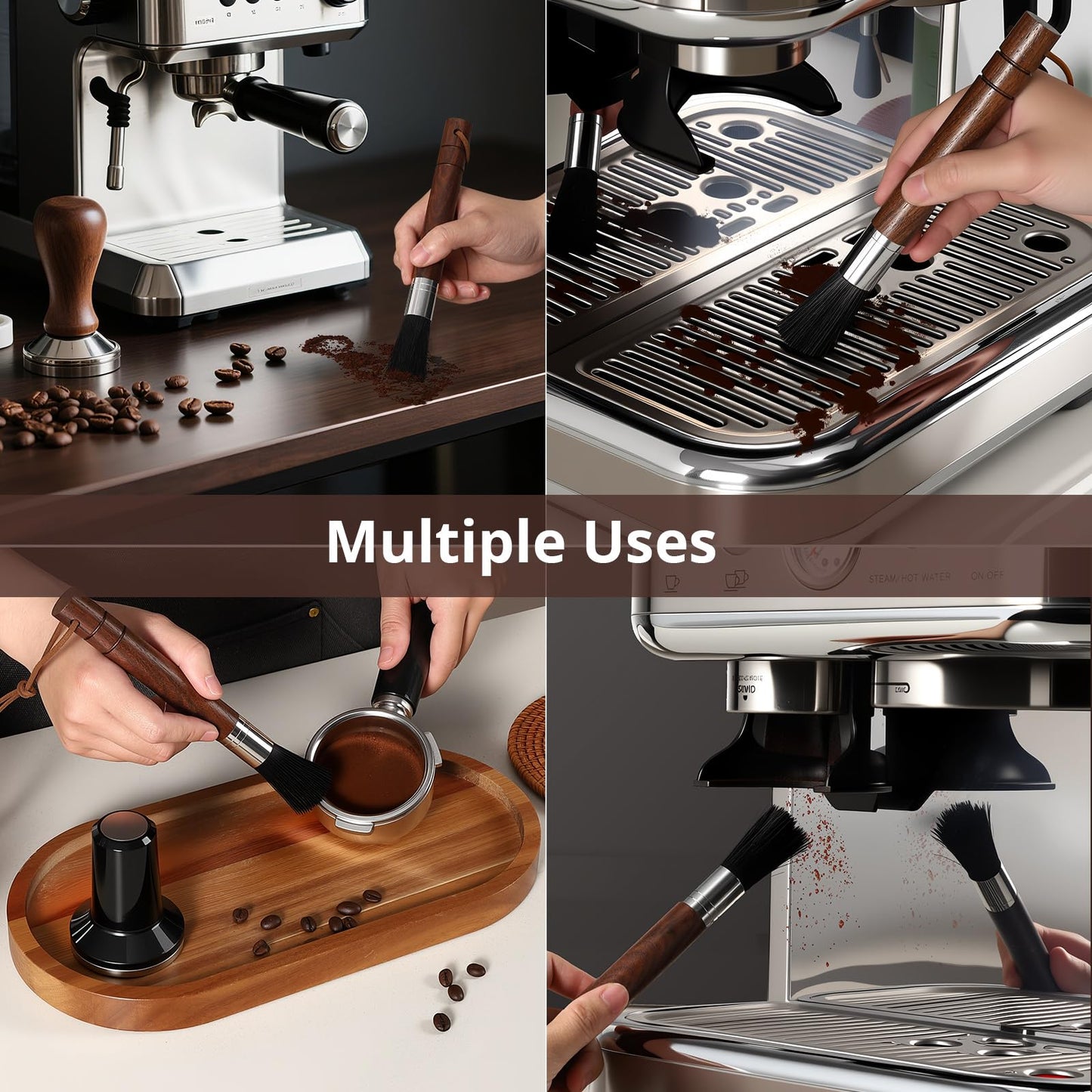 2-Pack Coffee Grinder Cleaning Brush with Natural Walnut Wood Handle and Black Boar Bristle, Coffee Bar Accessories Coffee Brush, Espresso Machine Cleaning Tool Barista Brush with Hanging Loop