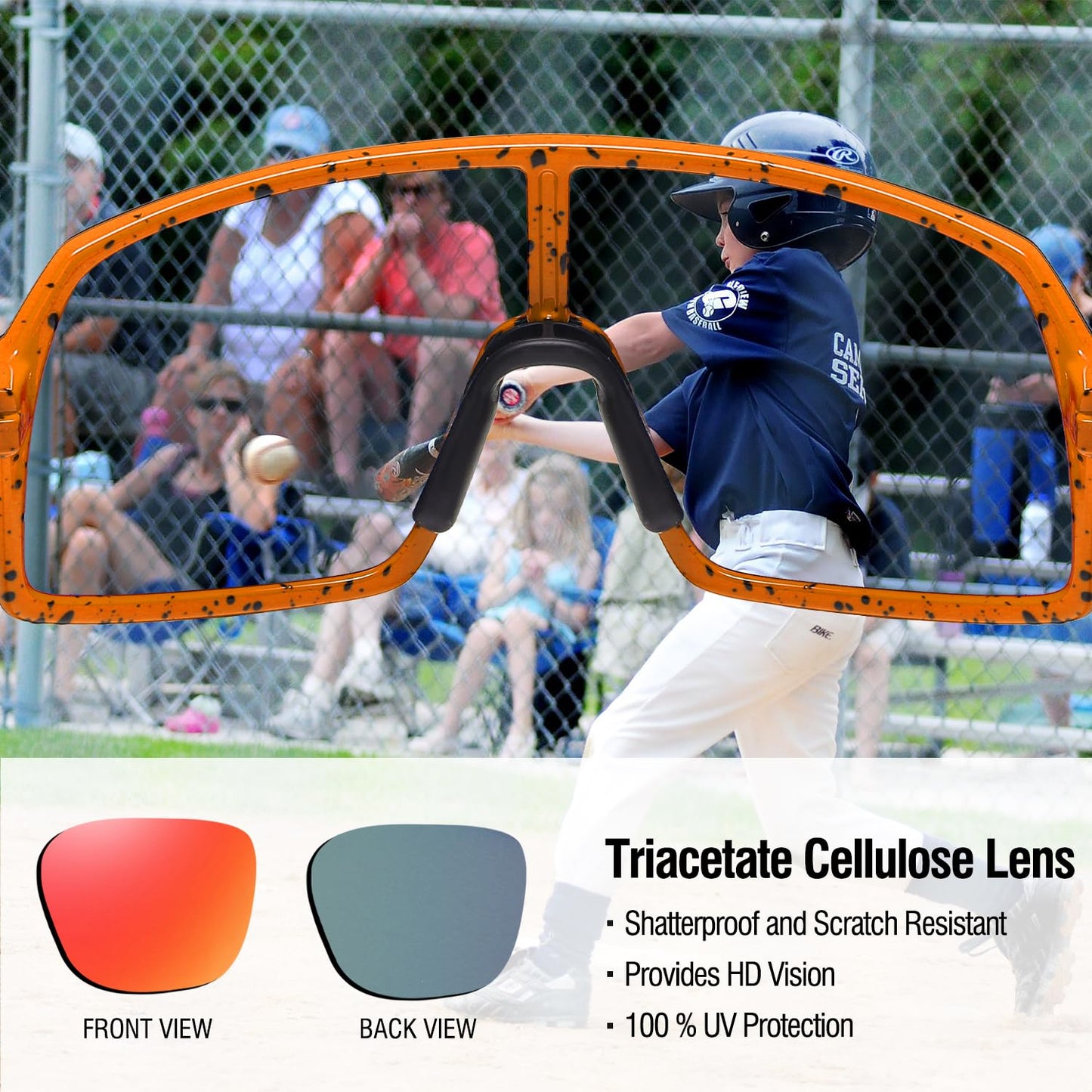 DUCO Youth Baseball Sunglasses for Boys and Girls Age 6-12 Softball Cycling Sports Sun Glasses for Kids DK320 (Orange Frame Blue Dot Revo Orange Lens)