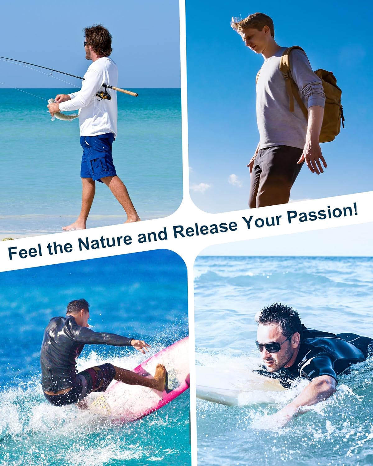 Roadbox Men's UPF 50+ Swim Shirt - Long Sleeve Sun Protection Rash Guard for Fishing & Hiking