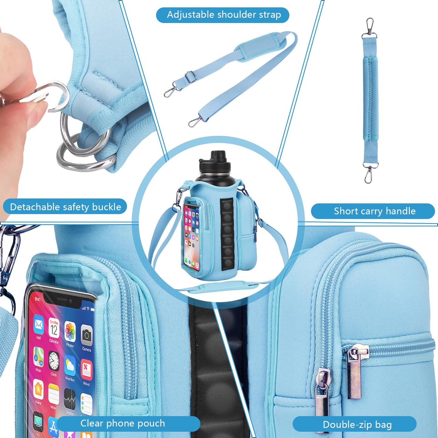 Magnetic Gym Bags for Men & Women with Adjustable Strap, Small Magnet Bag Company Water Bottle Holder with Phone Pocket for Travel, Work, Sports, Blue