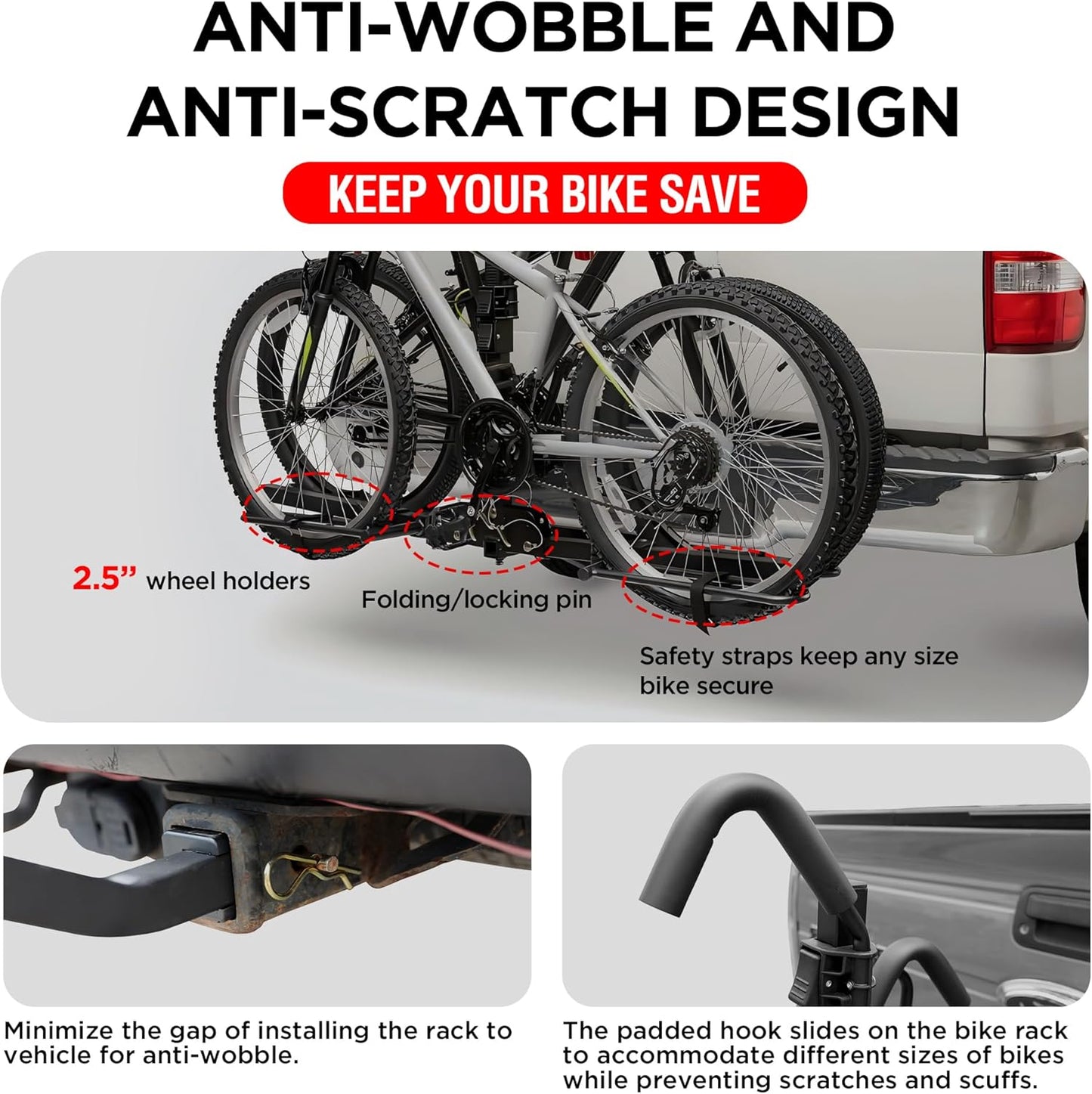 Young 2 Bike Rack - Foldable Hitch Mount Bicycle Carrier for Cars, SUVs & Trucks | 80 lbs Capacity