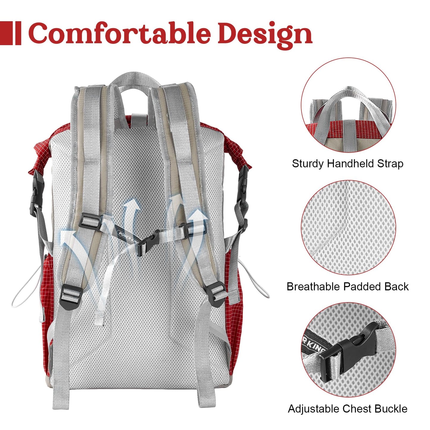 ROYAL MOUNTAIN Hiking Backpack for Men Women, 35L Water-Resistant & Lightweight UHMWPE Casual Daypack Backpacks, Large Capacity College Bookbag For College (Red)