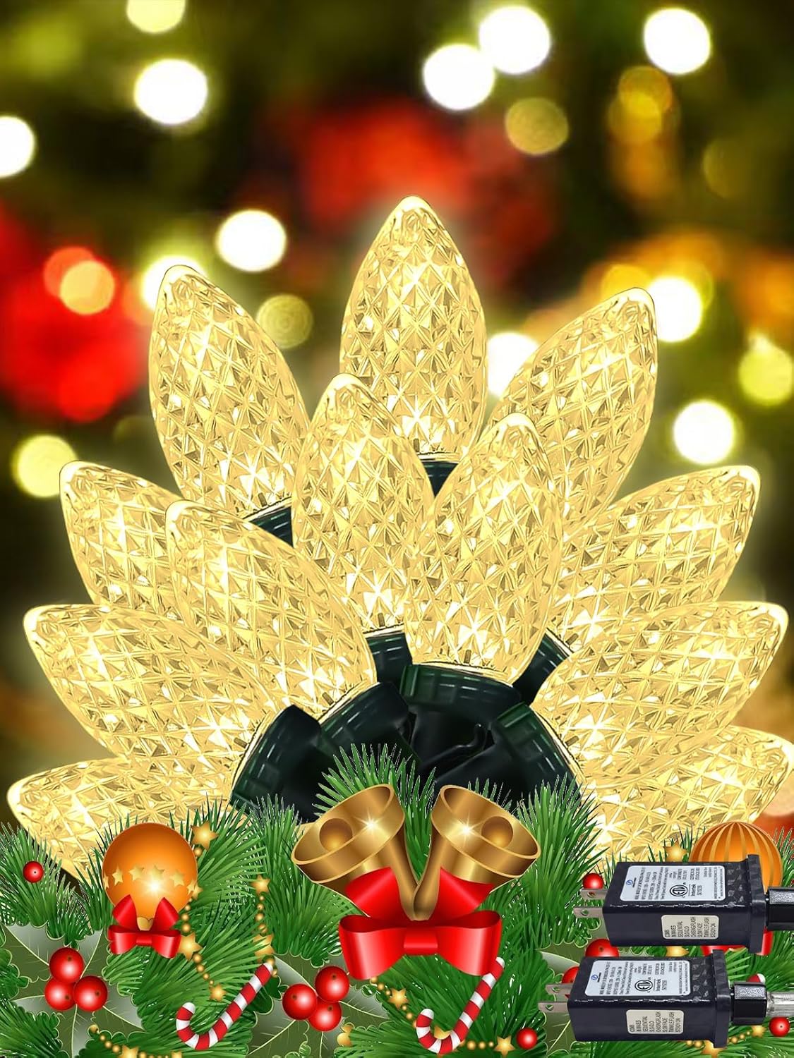 100 LED C9 Halloween String Lights - 66FT Waterproof Twinkle Lights with 8 Modes & Timer for Indoor/Outdoor Decor (Orange, Purple, Green) - 2-Pack