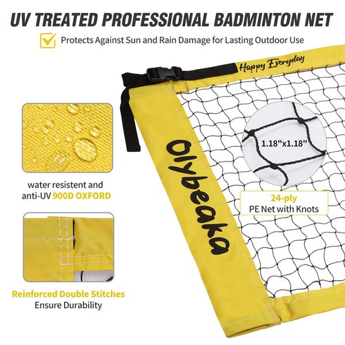 Outdoor Portable Badminton Net Set System for Backyard Lawn Beach with Anti Sagging Design 4 Carbon Aluminum Rackets 3 Birdies and Carrying Bag