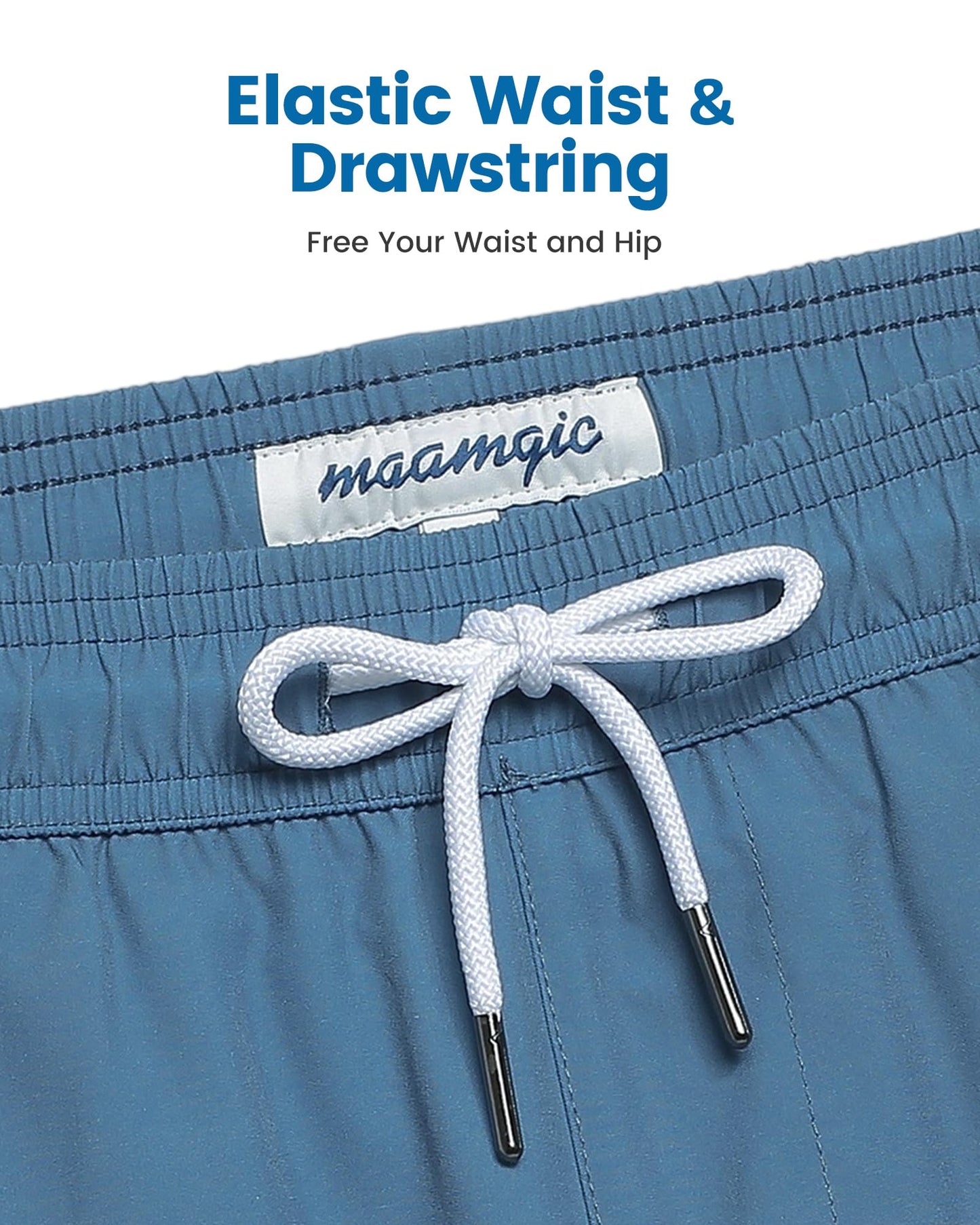 maamgic 5inch Mens Swimming Trunks with Compression Liner 2-in-1 Swim Trunks Stretch Quick Dry Swim Shorts with Zipper Pockets Blue and White Medium