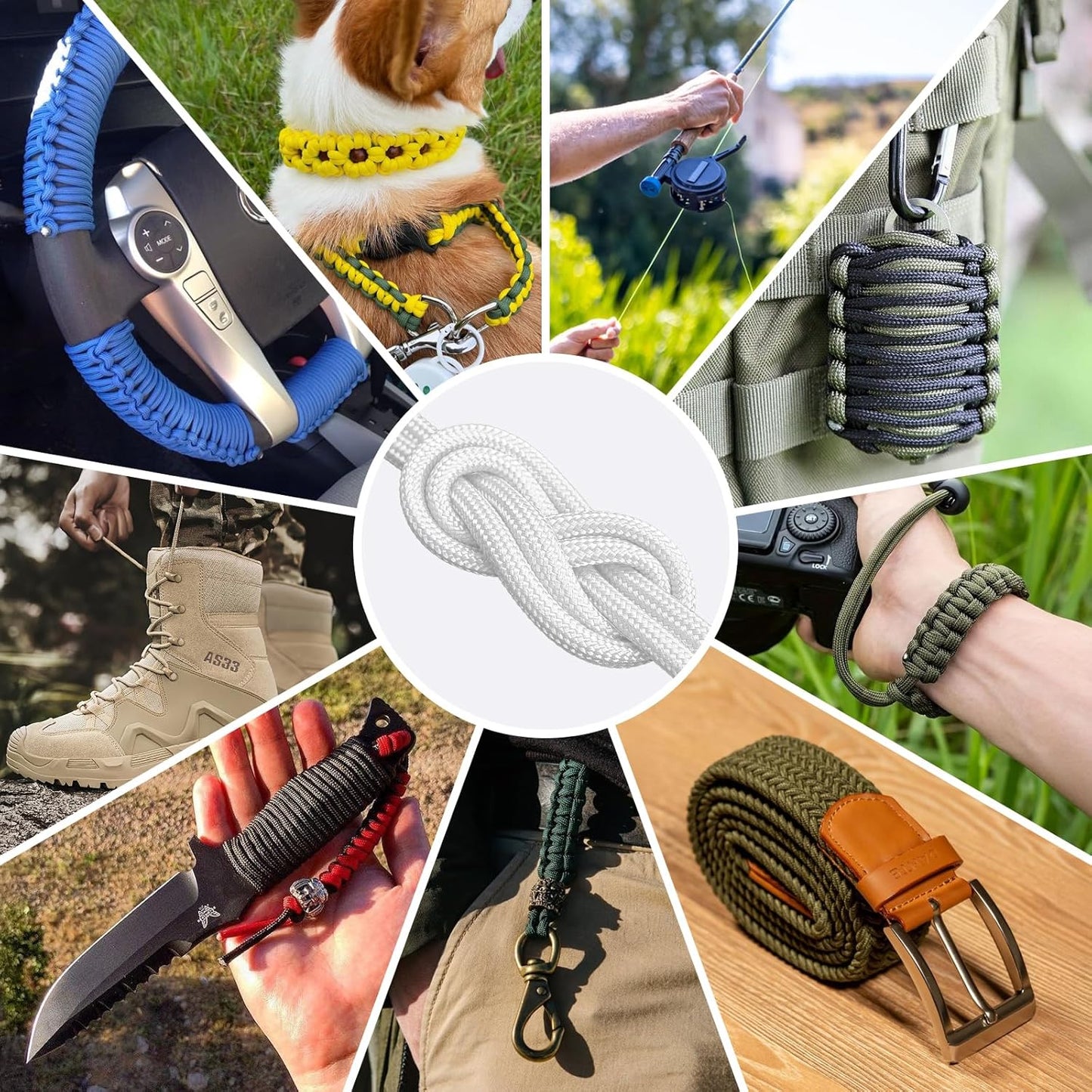 1200 Paracord Rope - 4.4mm 14 Strand Nylon Parachute Cord for Outdoor Camping & DIY Projects | 100FT White