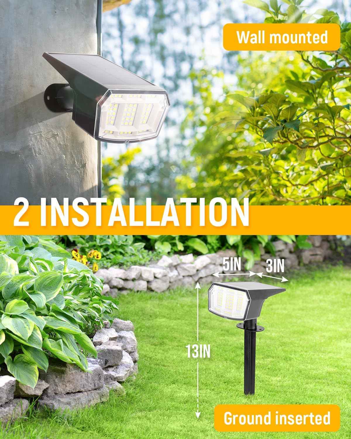 Outdoor Solar Spot Lights - Waterproof 63 LEDs with 3 Modes, IP65 - 4 Pack for Garden & Backyard