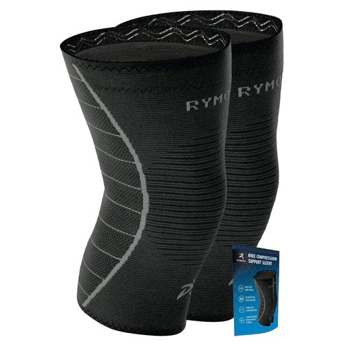 Knee Support Brace Compression Sleeves for Men and Women (Black) (Pair) (Medium) [M] - for Ligament Injury, Joint Pain Relief, Running, Arthritis, ACL, MCL, Sport