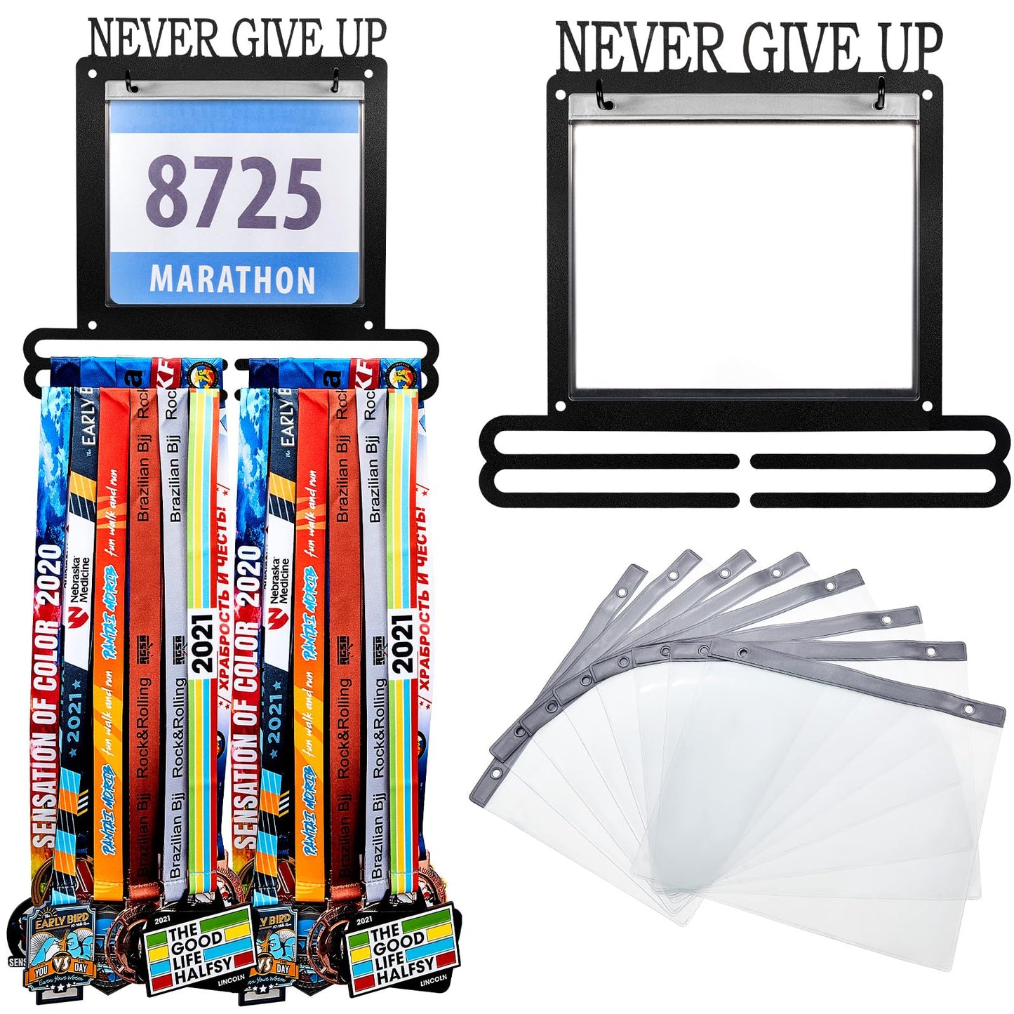 Moxweyeni Race Medal and Bib Display Medal Hanger Running Bib Holder Wall Mounted Hanging Rack stands Gifts for Runners(Black,13.78 x 12.6 Inch,Groovy)