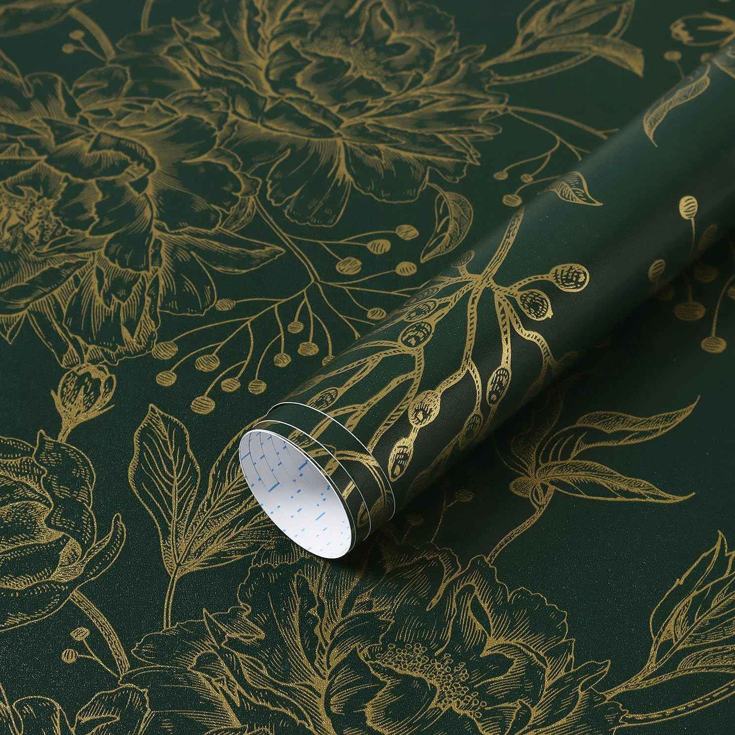 Safiyya Peel and Stick Wallpaper Boho Floral Contact Paper 196" x 17.3" Gold and Dark Green Wall Paper Modern Self Adhesive Removable Wallpaper for Bedroom Bathroom Vinyl Rolls