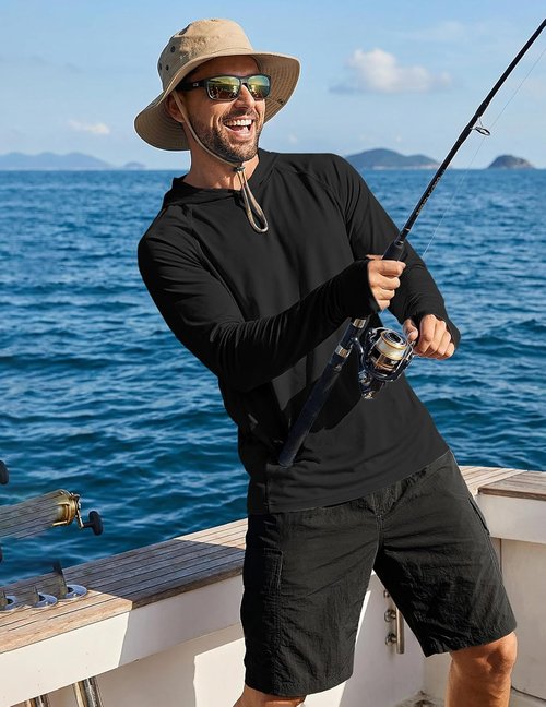 COOFANDY Men's UPF 50+ Long Sleeve Hoodie | Lightweight Quick-Dry Sun Protection Fishing Shirt