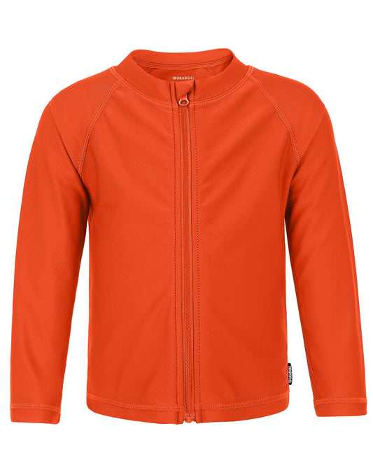 Boys Toddler Rash Guard Long Sleeve UPF 50+ Sun Protection Lightweight Swim Shirt for Baby Kids(Orange,3T)