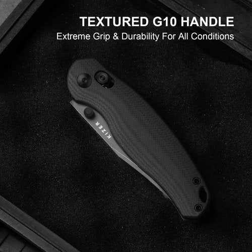Kizer Phoca CC Pocket Knife, 2.93" Clip Point Gray Stonewashed D2 Blade Folding Knives with Black G10 Handle, Thumb Stud Opener & Clutch Lock EDC knife for Men Women V3780M2
