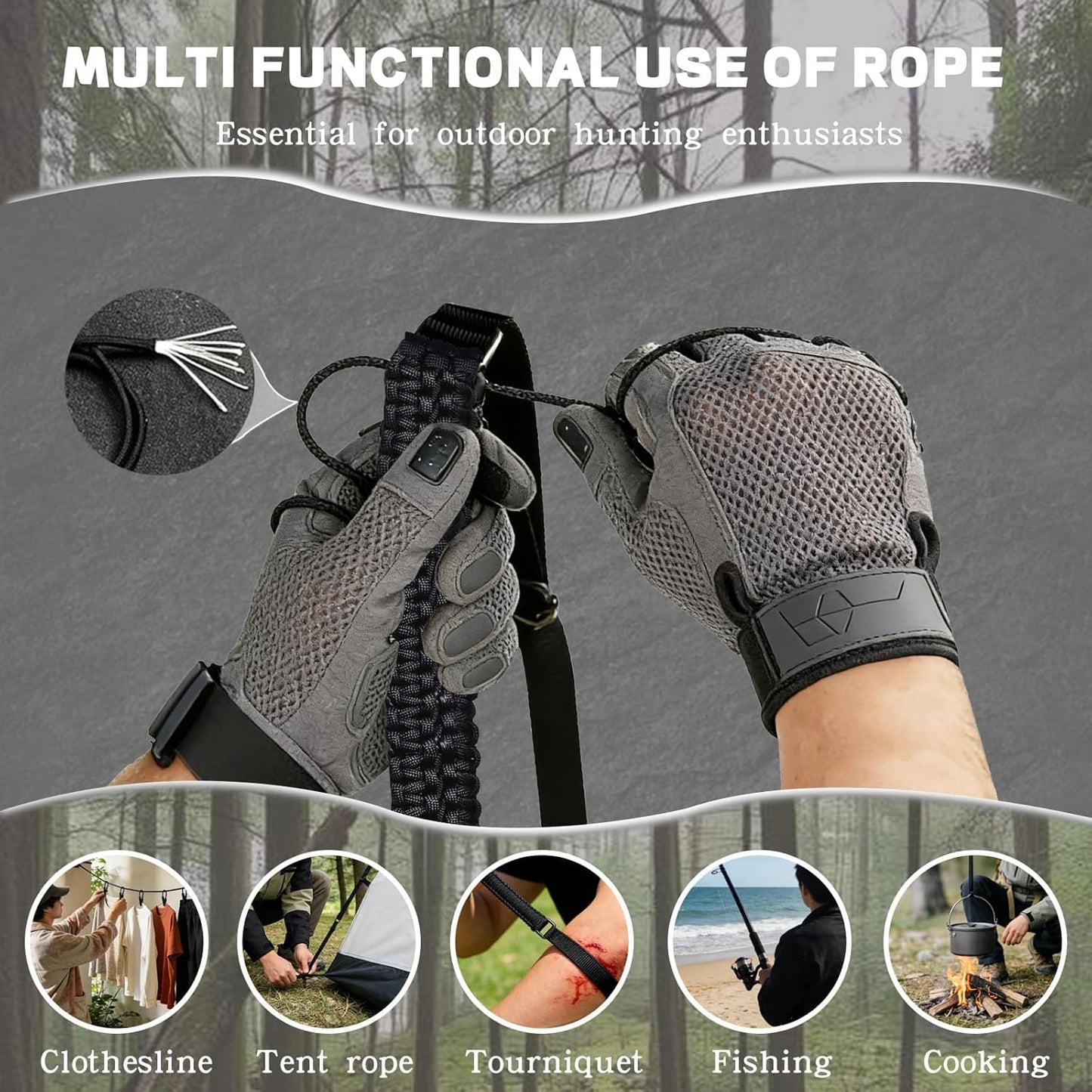 Skiennix Adjustable 2-Point Paracord Rifle Sling - Heavy-Duty Gun Sling for Hunting & Survival | Fits Most Rifles