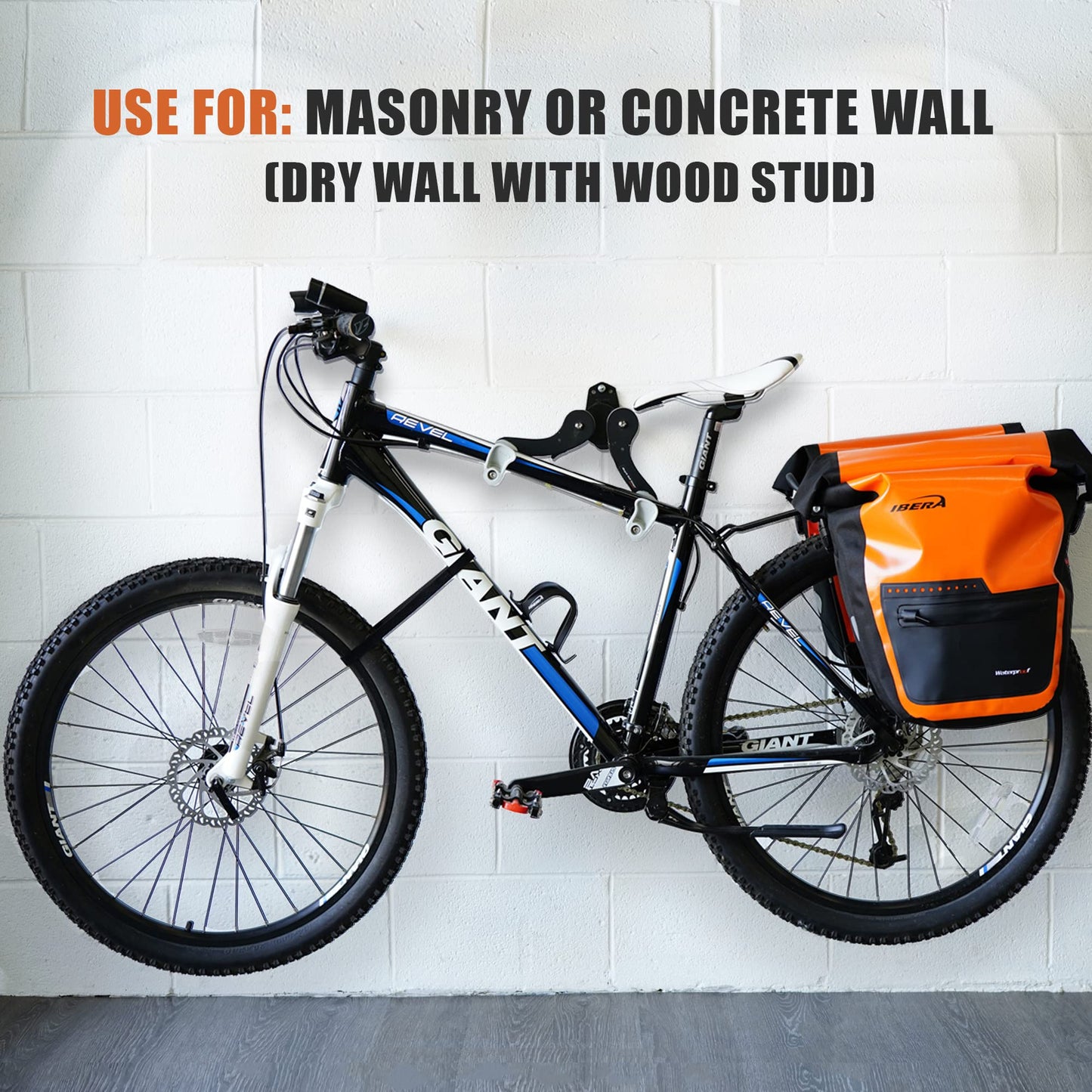 Ibera Horizontal Wall Mount Hanger, Indoor Bicycle Hook Holder Storage Rack for Home or Garage, 45 Degree Adjustable Angle to Keep Bike Level