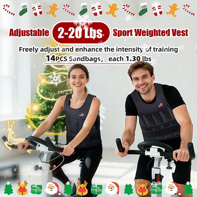 Wolliwa Adjustable Weighted Vest for Men Women,2-20 Lbs Adjustable Weights Weighted Vest with Straps Running Weight Vest Walking Strength Training Fitness,Black,14 PCS Sandbags,Each 1.27 Lbs