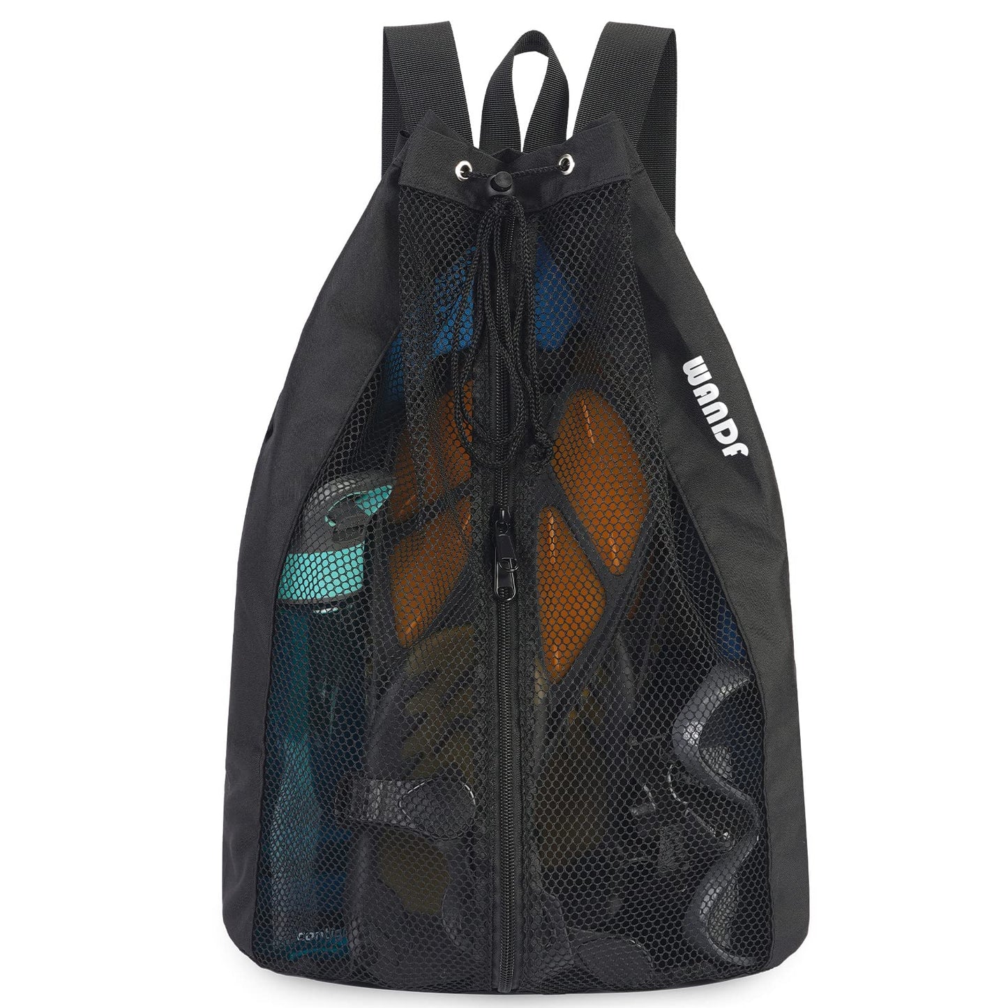 WANDF Swim Bag for Swimmers, Mesh Beach Backpack (M,Black)