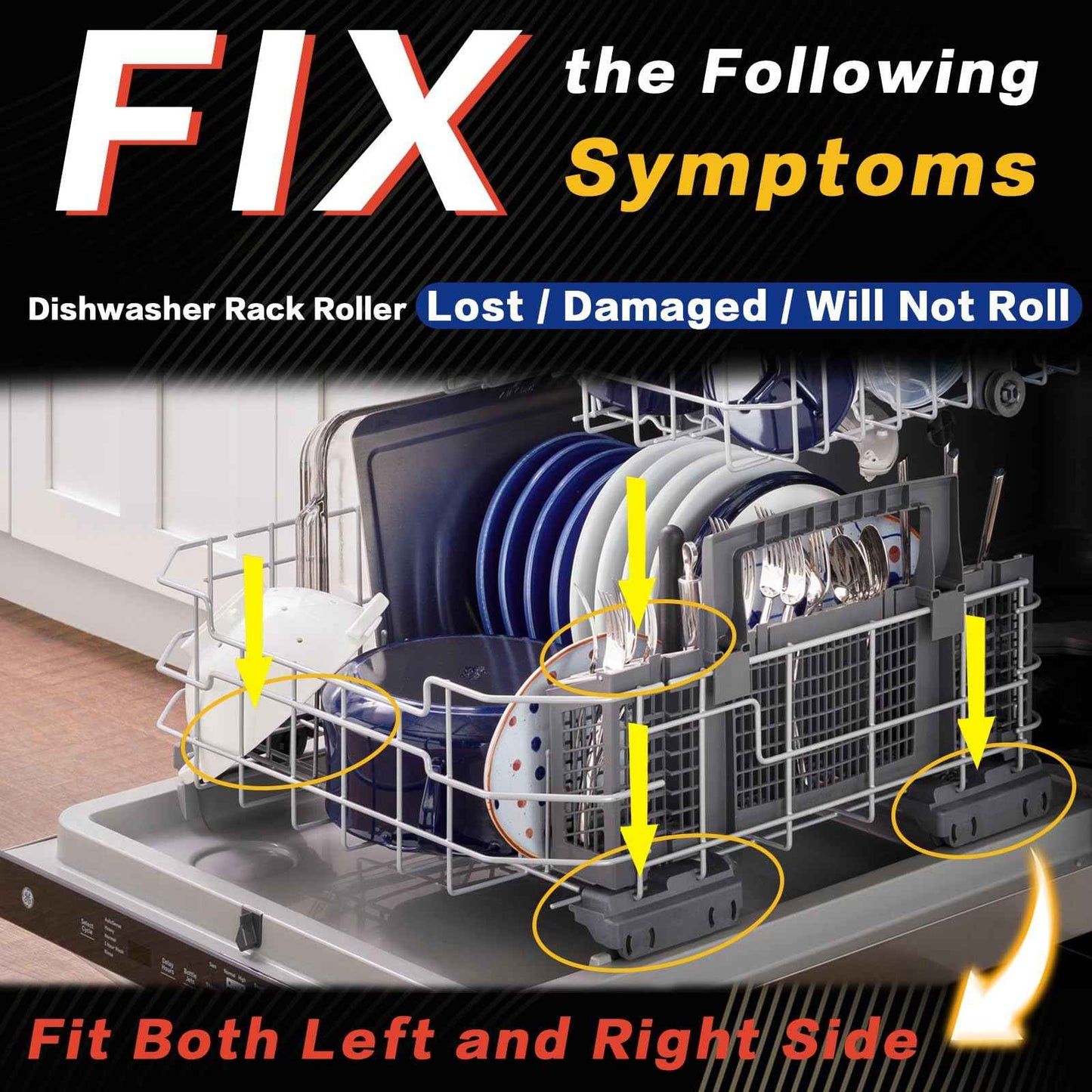 4 Pack WD28X27241 Dishwasher Rack Carrier and Roller Kit,Replacement Fit for G.E,Hot-point,Hai-er Dishwasher Lower Rack Wheels Assembly, Fit with Both Left and Right Side,Replace WD12X10447 WD12X10446