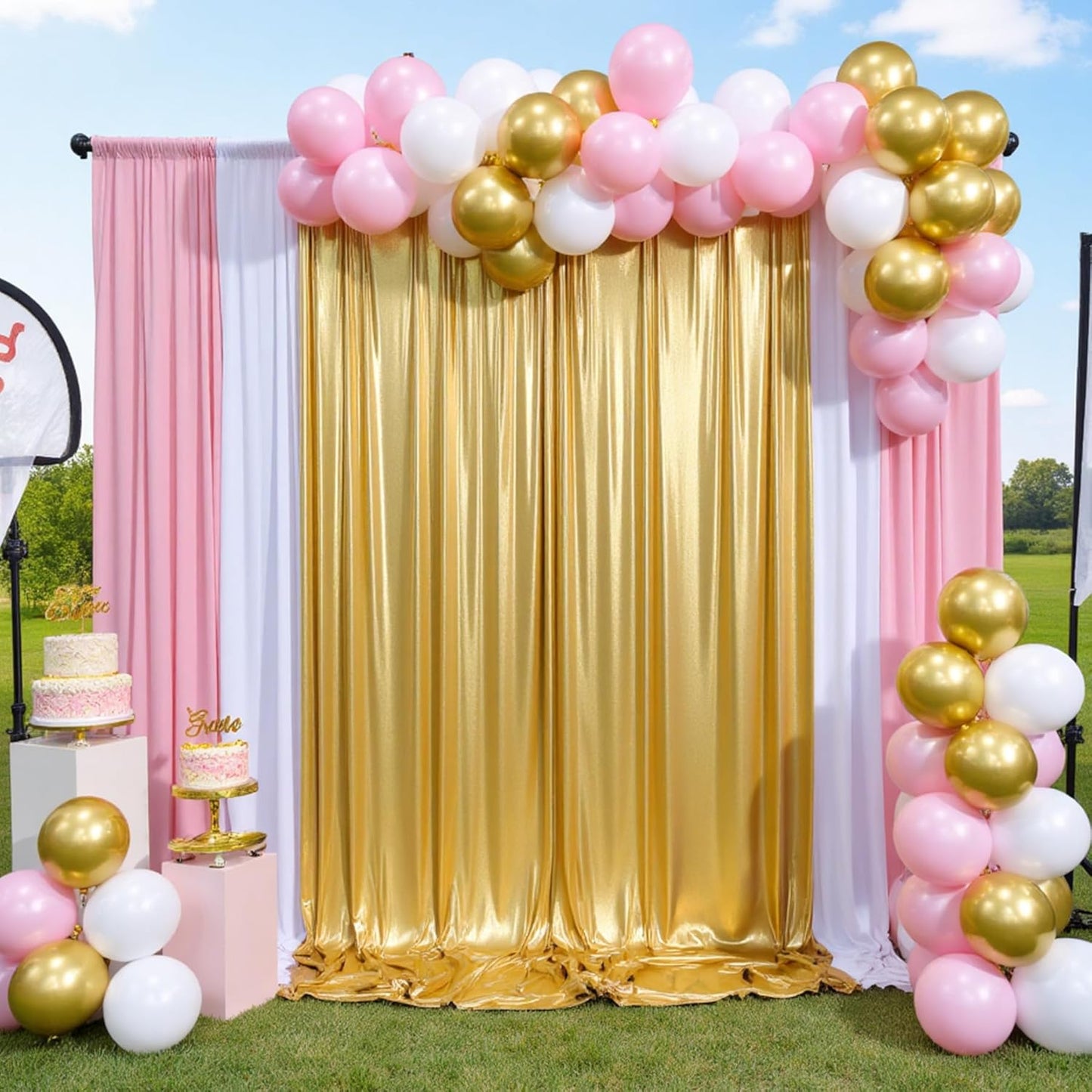 Skiennix Gold Sequin Backdrop Curtain Panels - Wrinkle-Free Glitter Drapes | 10x10 ft for Weddings & Parties