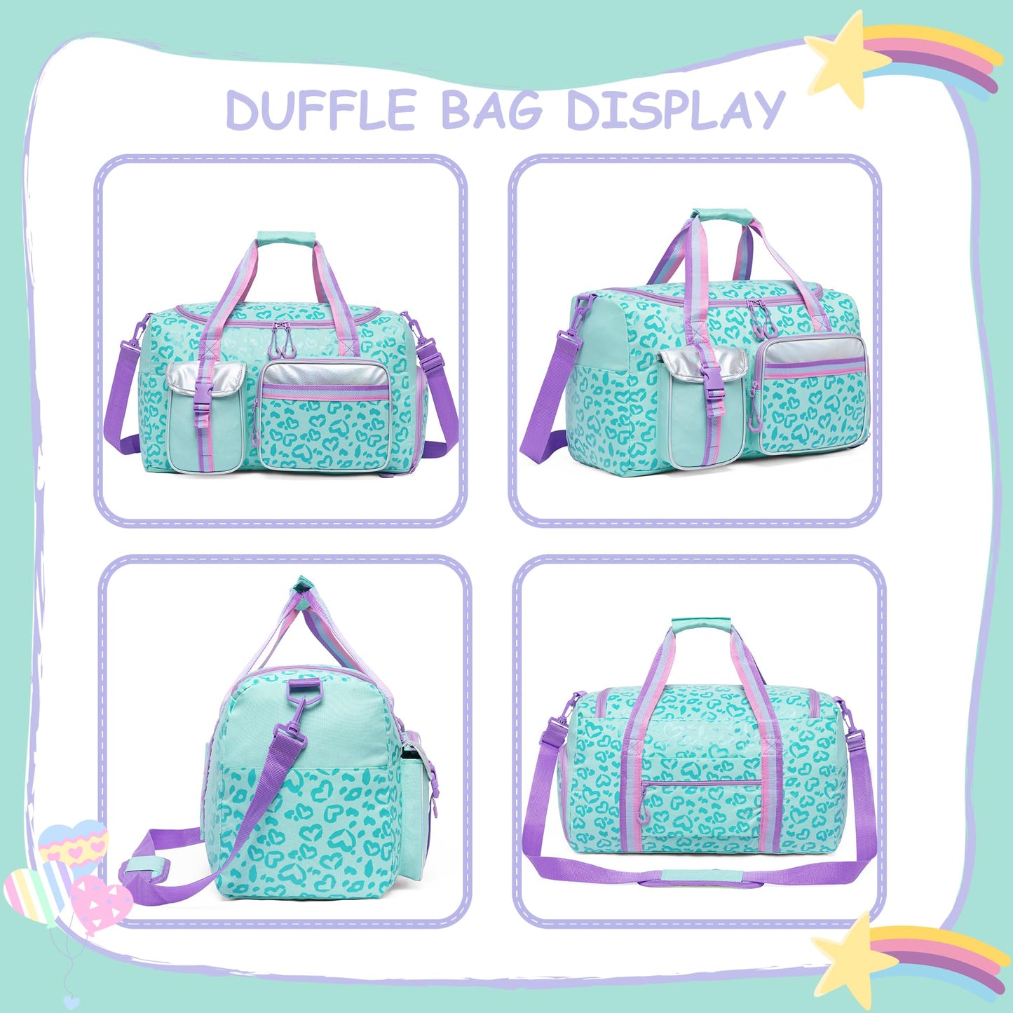 Kids Duffle Bag Girls Women Travel Bag Gifts Overnight Bags for Girls Women Dance Sleepover Bags for Kids with Shoes Compartment