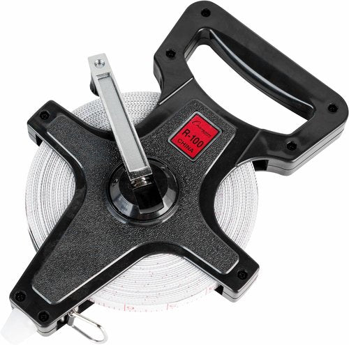 Champion Sports Open Reel Measuring Tape - Durable Hand Crank with Metal Spike & Dual-Sided Feet | 100 ft/30 Meters for Track & Field