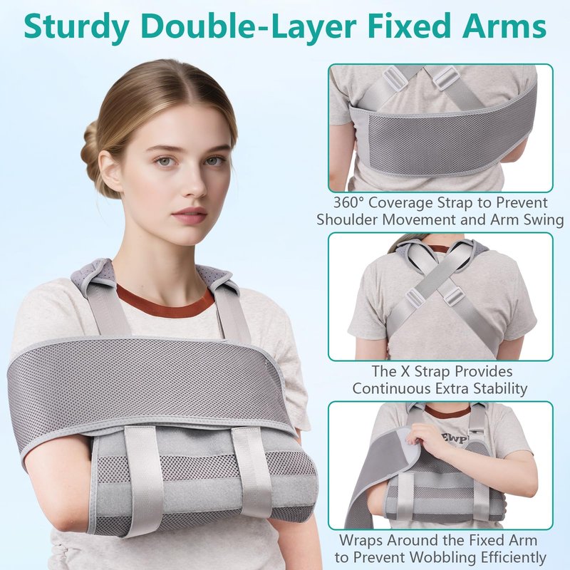 lefeke Arm Sling Shoulder Immobilizer for Women and Men - Breathable & Adjustable, Fit Left/Right Arm - Rotator Cuff Support Brace - Comfort Sling for Shoulder, Elbow, Wrist Recovery (Gray)