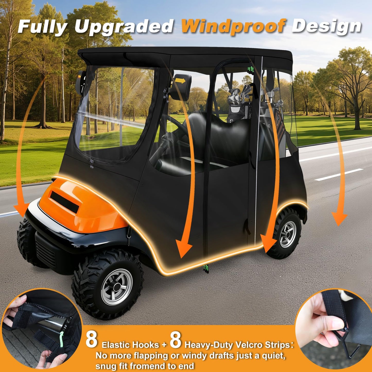 Golf Cart Deluxe Driving Enclosure 2-Passenger for Club Car Precedent 2004-Up, Tempo & Onward 2017-Up Cart | Heavy Duty 600D Waterproof,Windproof Cover with 4-Sided Clear Windows & Door Zipper