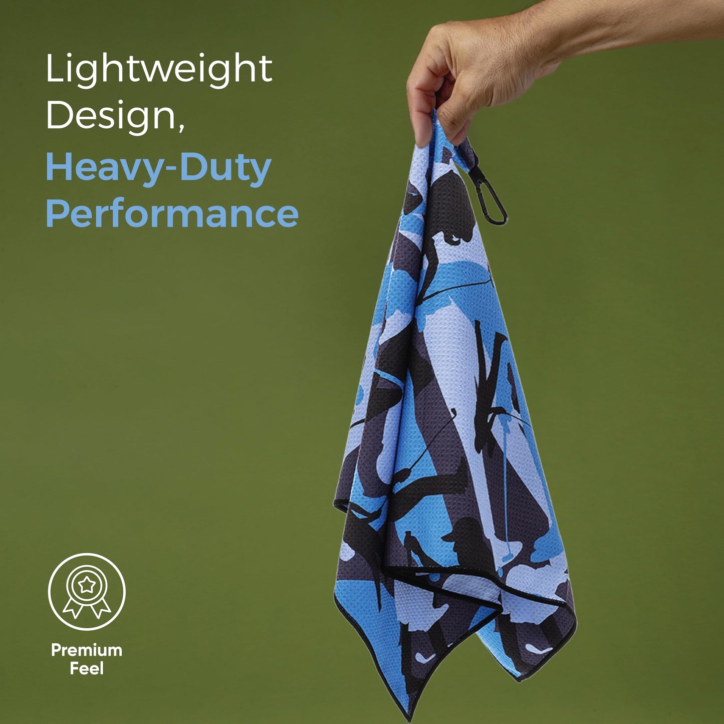 ANNIE FIORI Golf Towel (34" x 20") | Funny Camo, Microfiber Waffle Golf Towels For Golf Bags with Quick Dry Technology & Black Carabiner Clip - Golf Accessories for Men & Women, Ideal Gift for Golfers