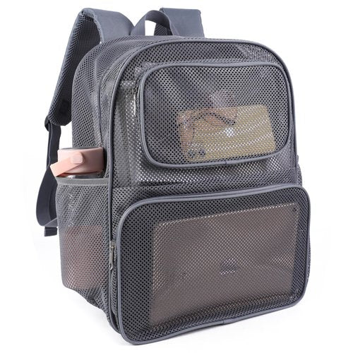 COVAX Large Mesh Backpack, Semi-transparent College Backpack, See Through Mesh Bookbag with Bungee and Comfort Padded Straps for Travel, Swimming, Beach, Outdoor Sports (Grey)