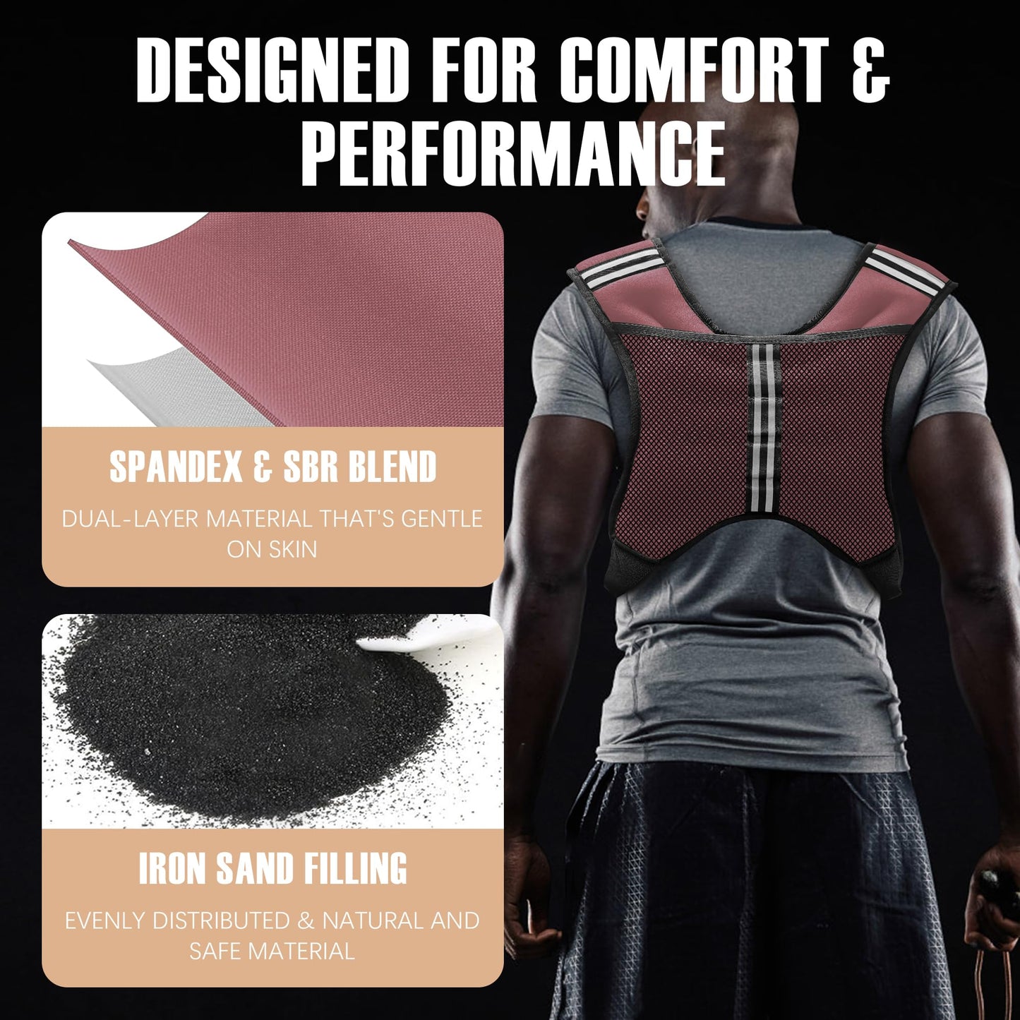 NATURELUX Weighted Vest with Reflective Stripe and Adjustable Buckle Straps, Sand Brown, 5 lbs